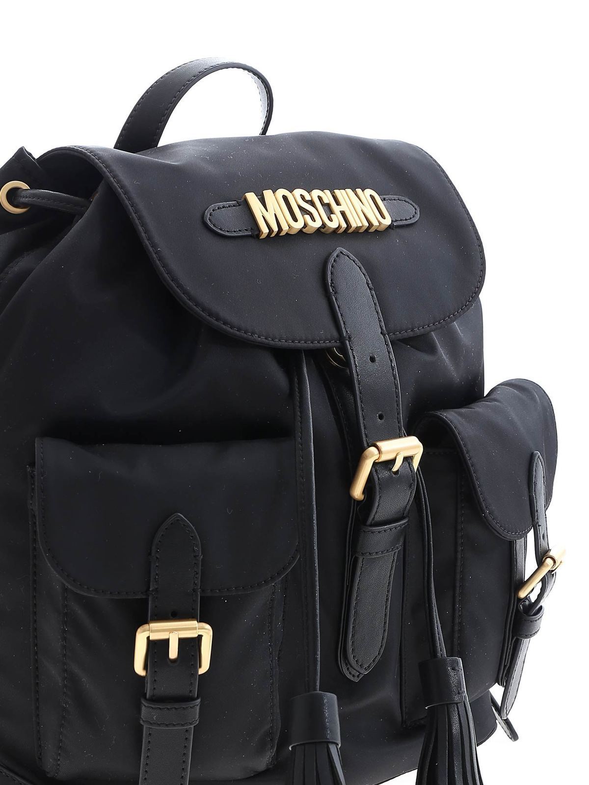 Shop Moschino Lettering Logo Backpack  In Black In Negro