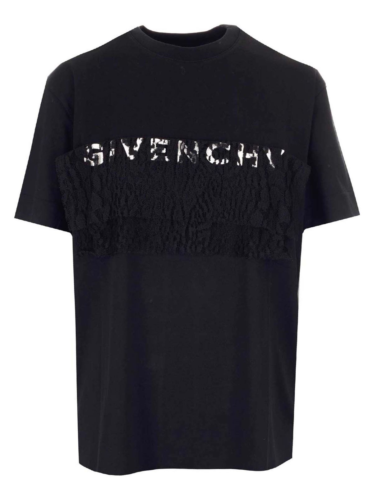 Givenchy Logo and lace T-shirt in black - Black|BW707ZG0SS001