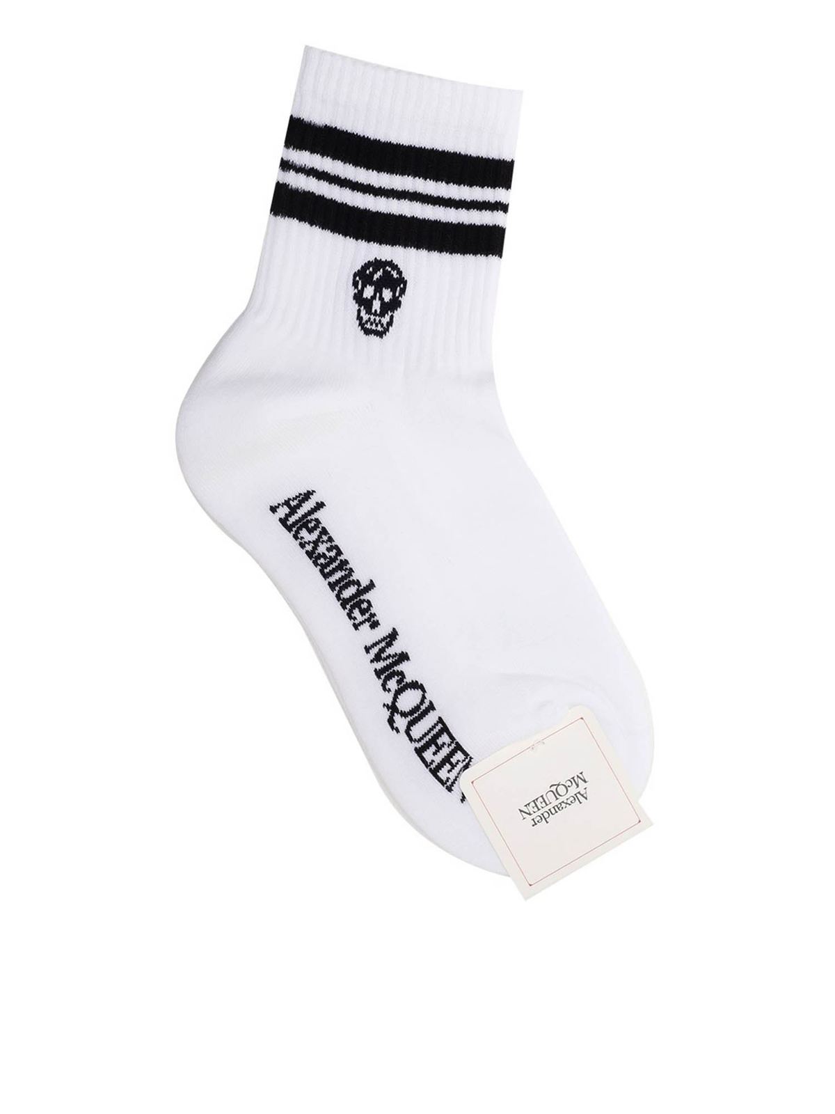 Shop Alexander Mcqueen Skull Inlay Socks In White