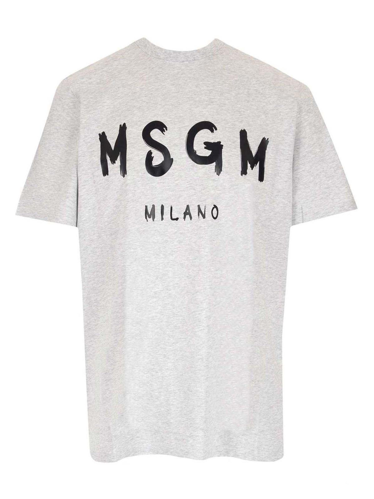 Msgm Logo T-shirt In Gray And Black In Grey
