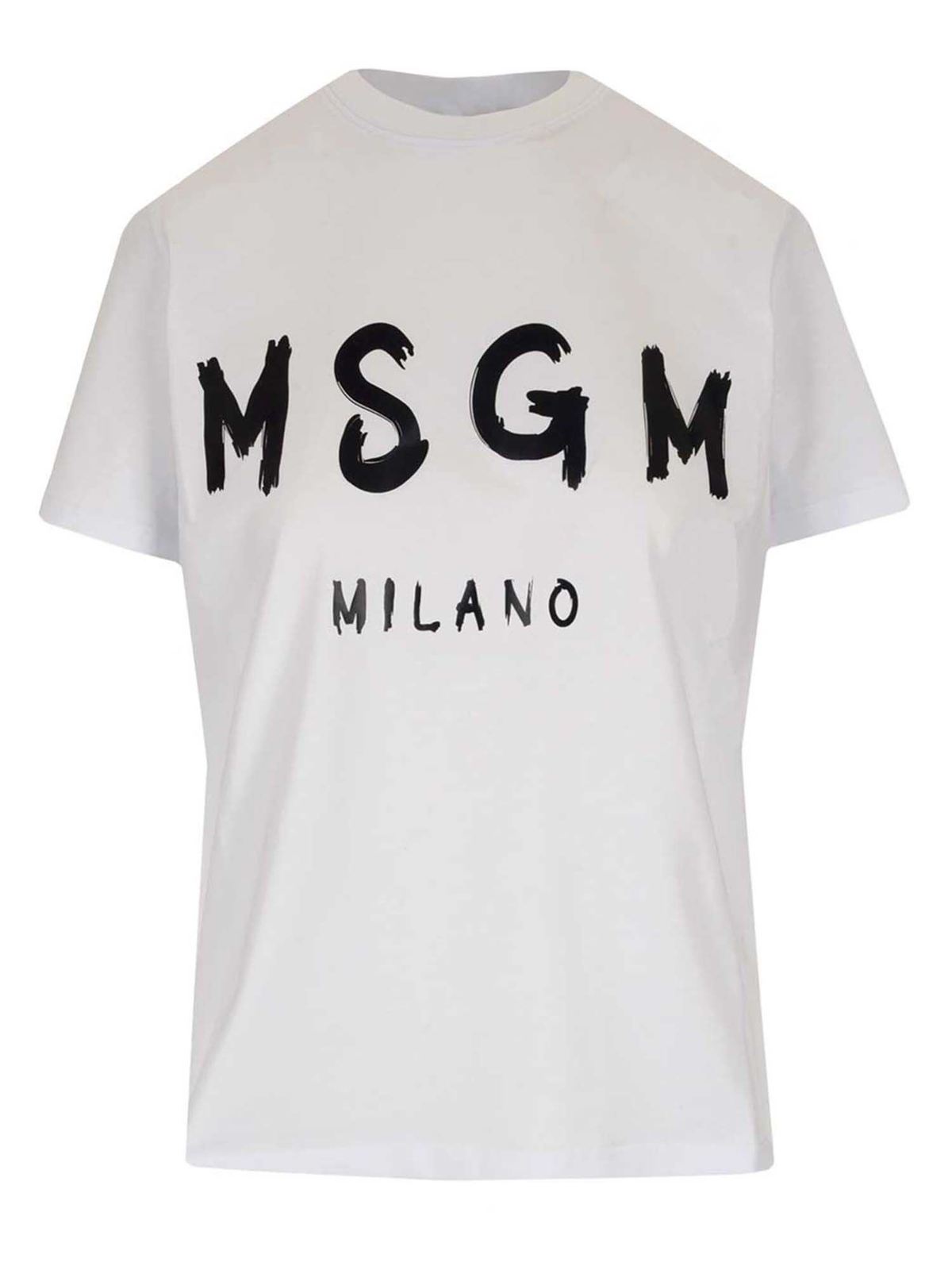 Msgm Logo T-shirt In White And Black