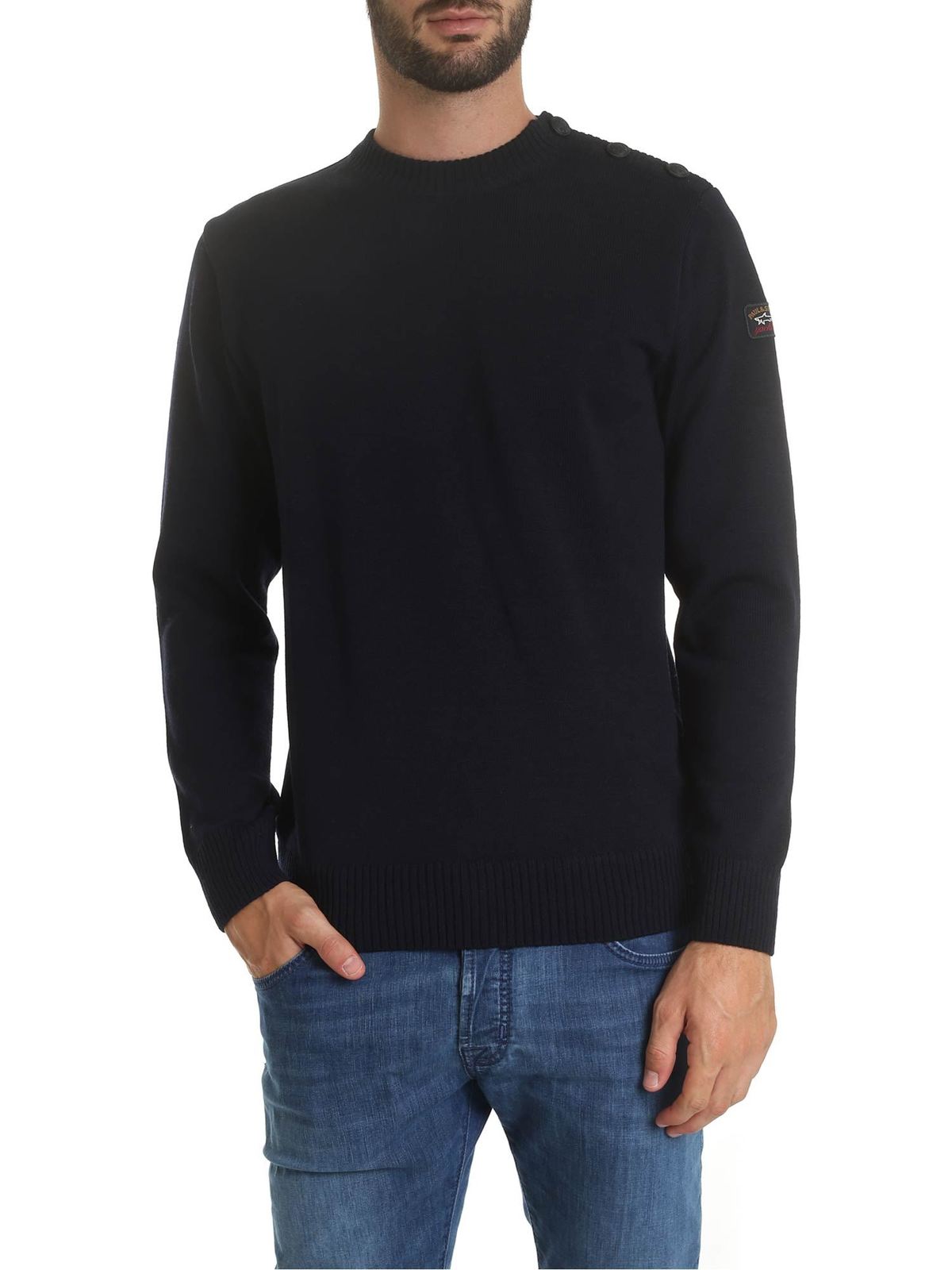 Paul & Shark Blue Pullover With Buttons On The Shoulder In Azul
