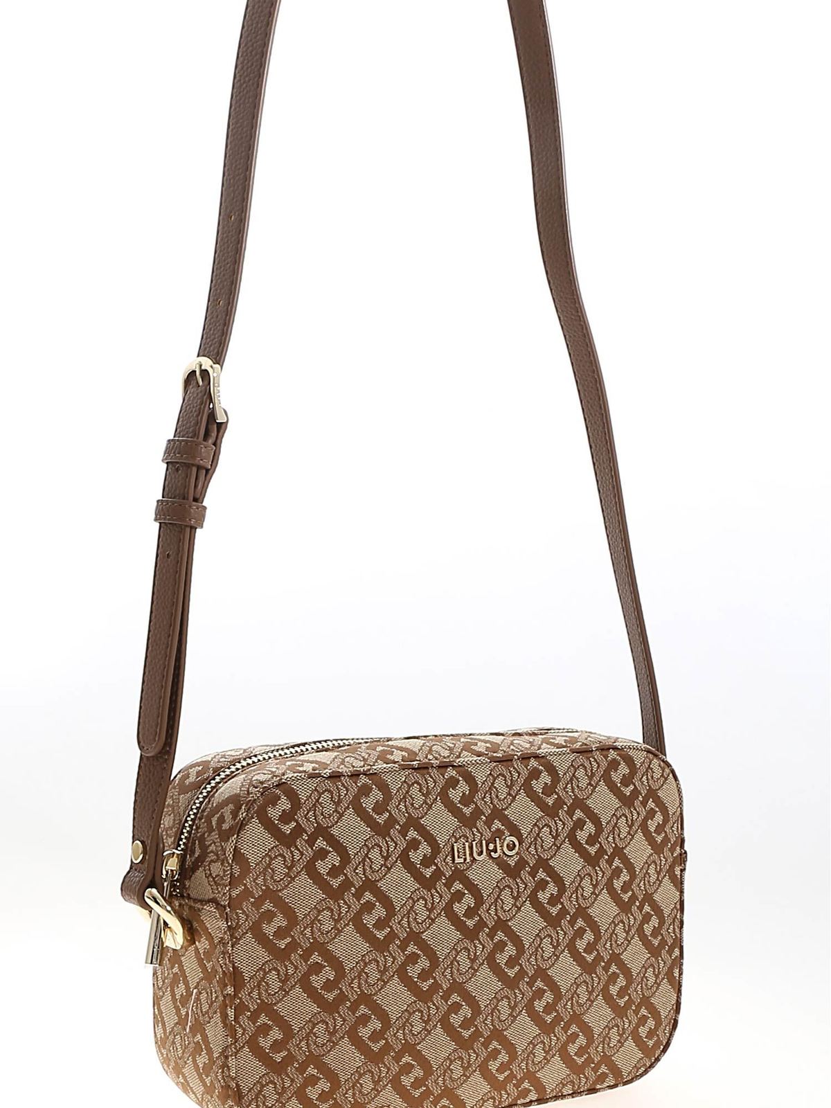 Brown jacquard monogram cross body bag