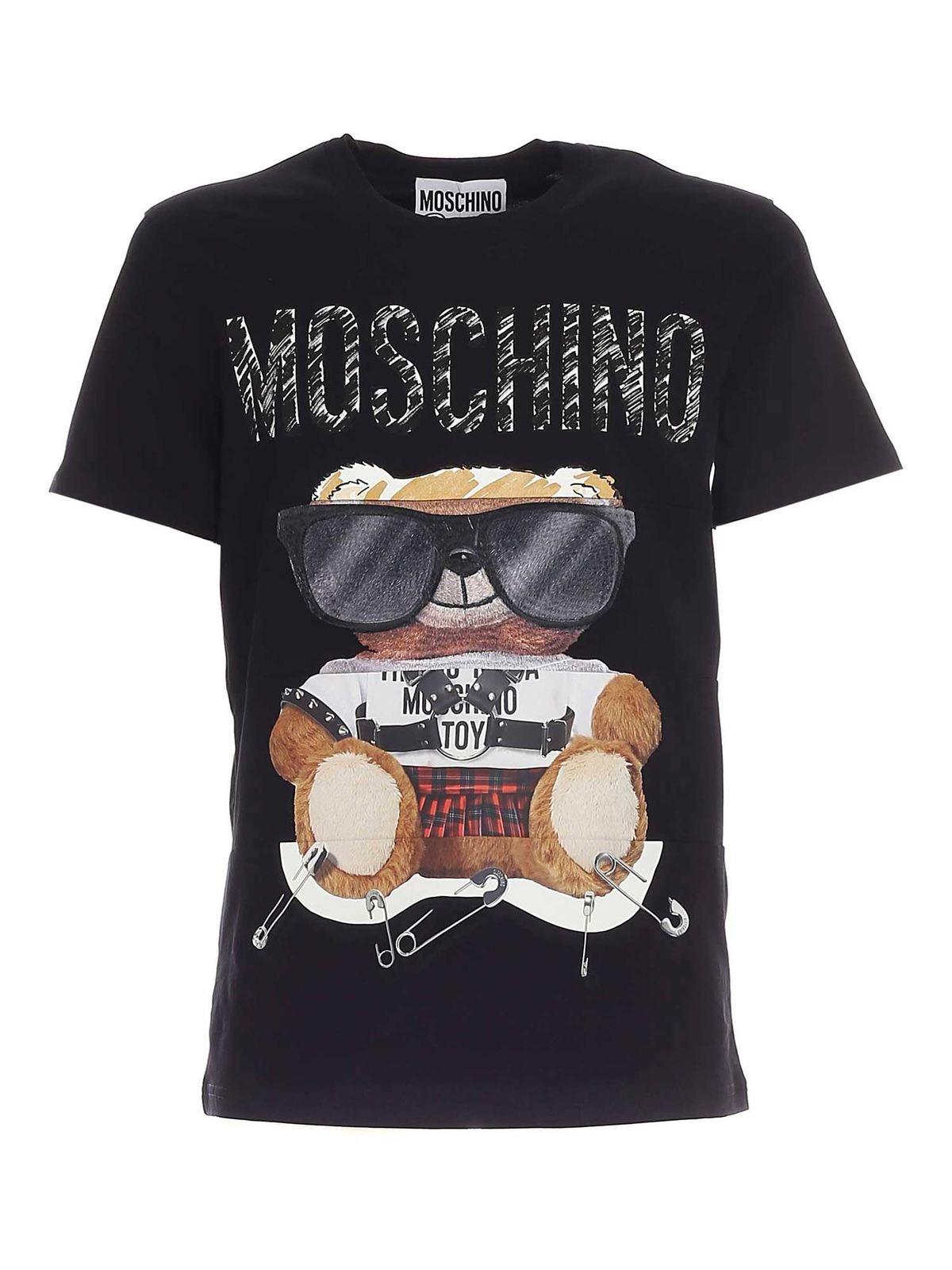Moschino Teddy Logo Print T-shirt In Black In Negro