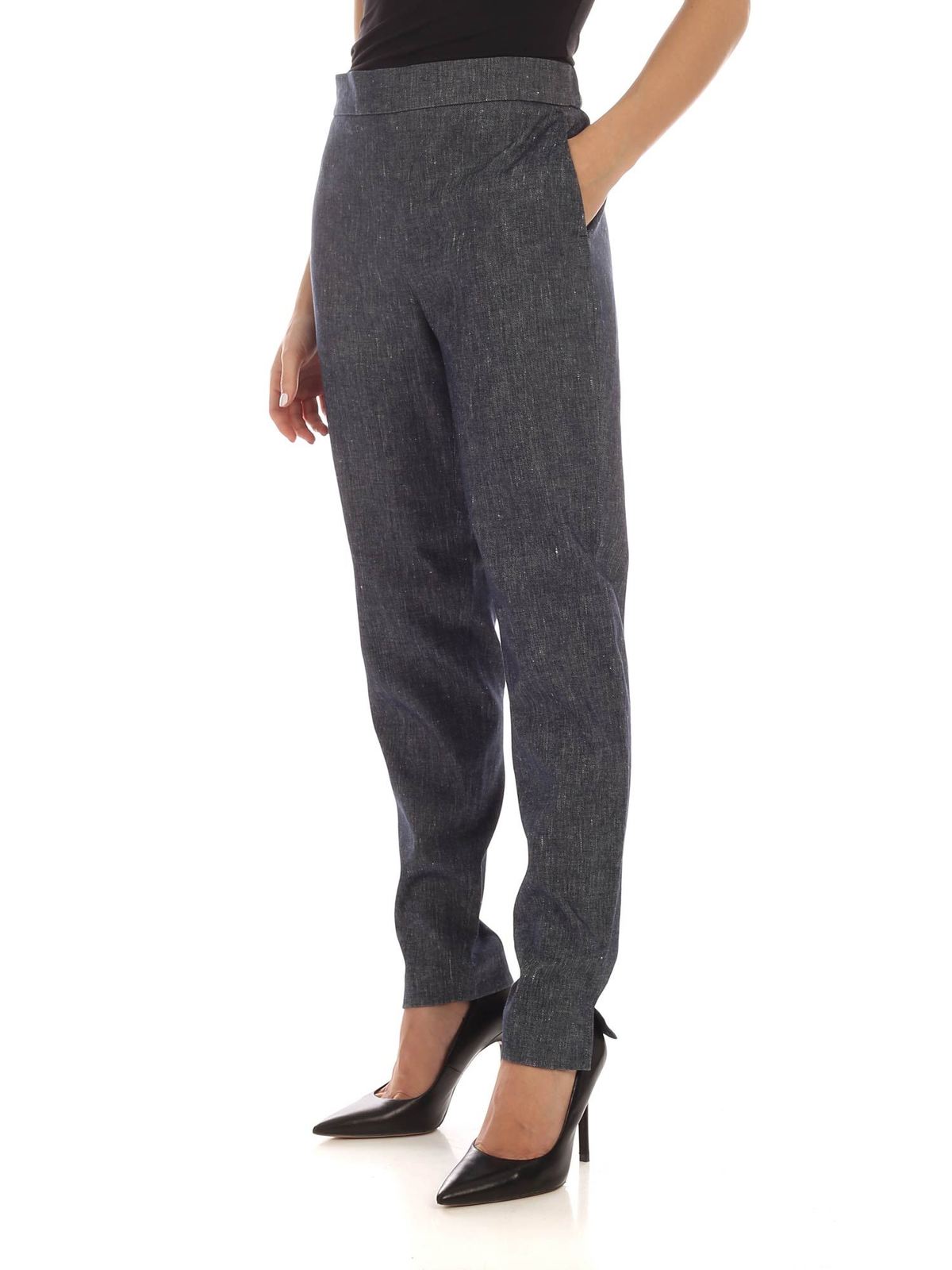Pantalon Habillé Femme Fabiana Filippi - Taille 40 (tour De Taille 30") - Coton Et Soie Blanc/taupe - Très Bon état