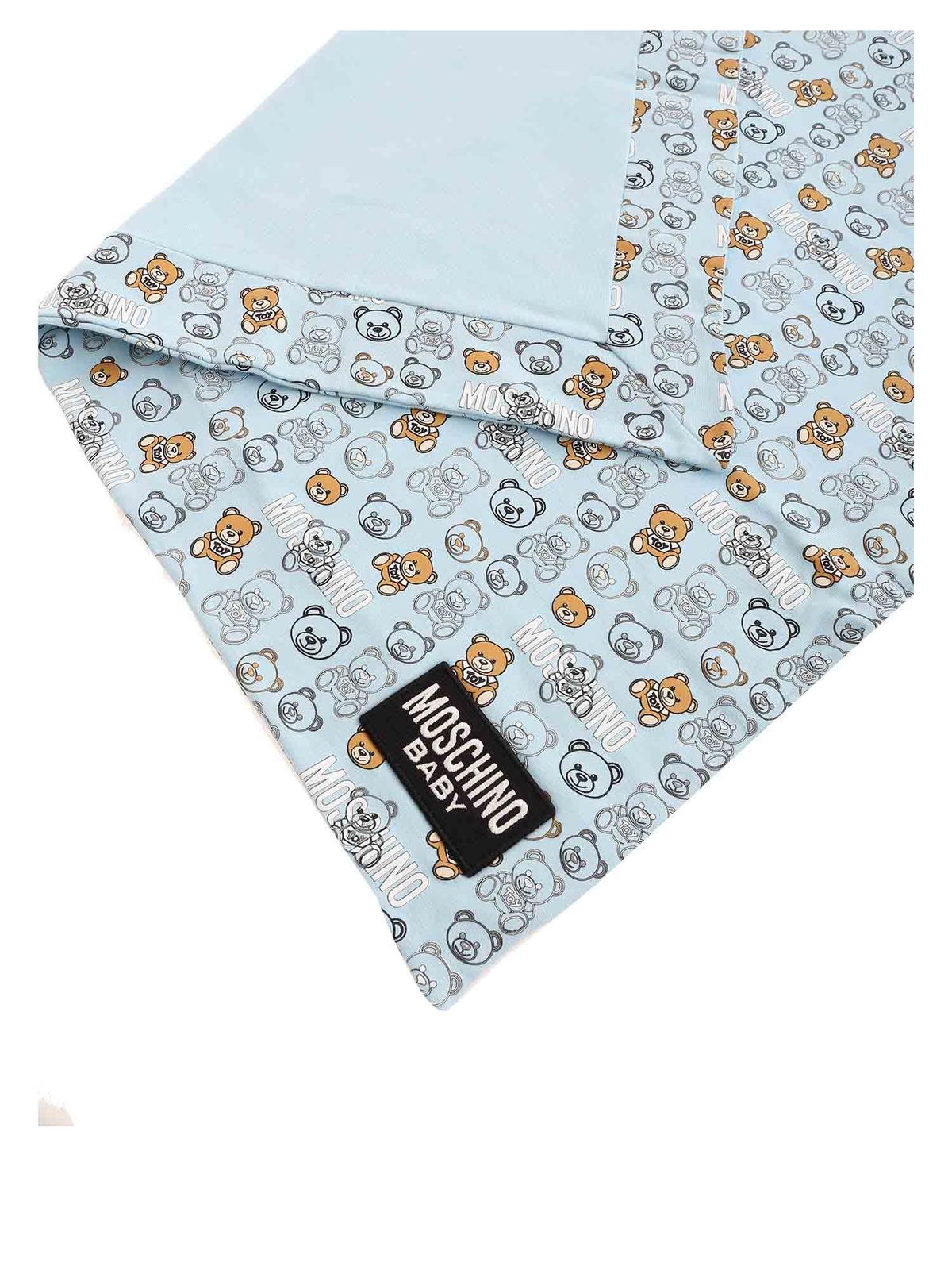 Moschino Kids Teddy Bear all-over blanket in light blue