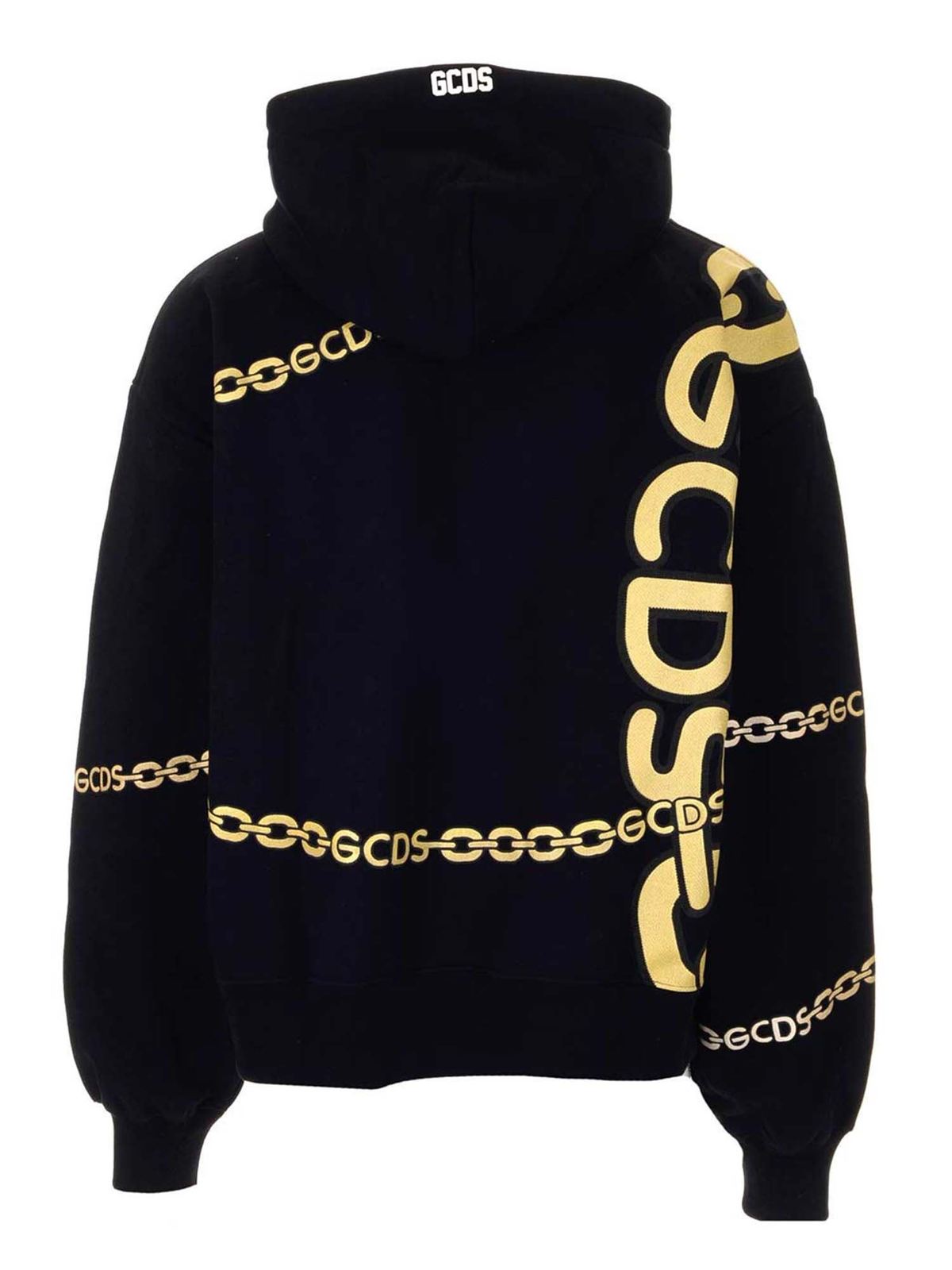 Shop Gcds Logo Printed Hoodie In Black And Yellow