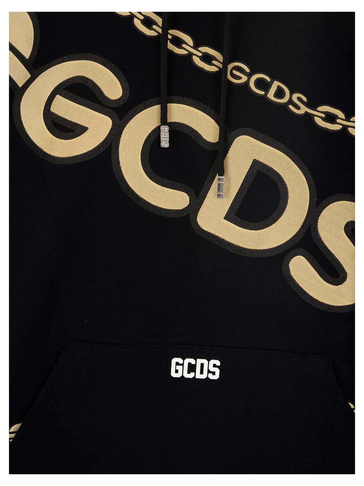 Shop Gcds Logo Printed Hoodie In Black And Yellow