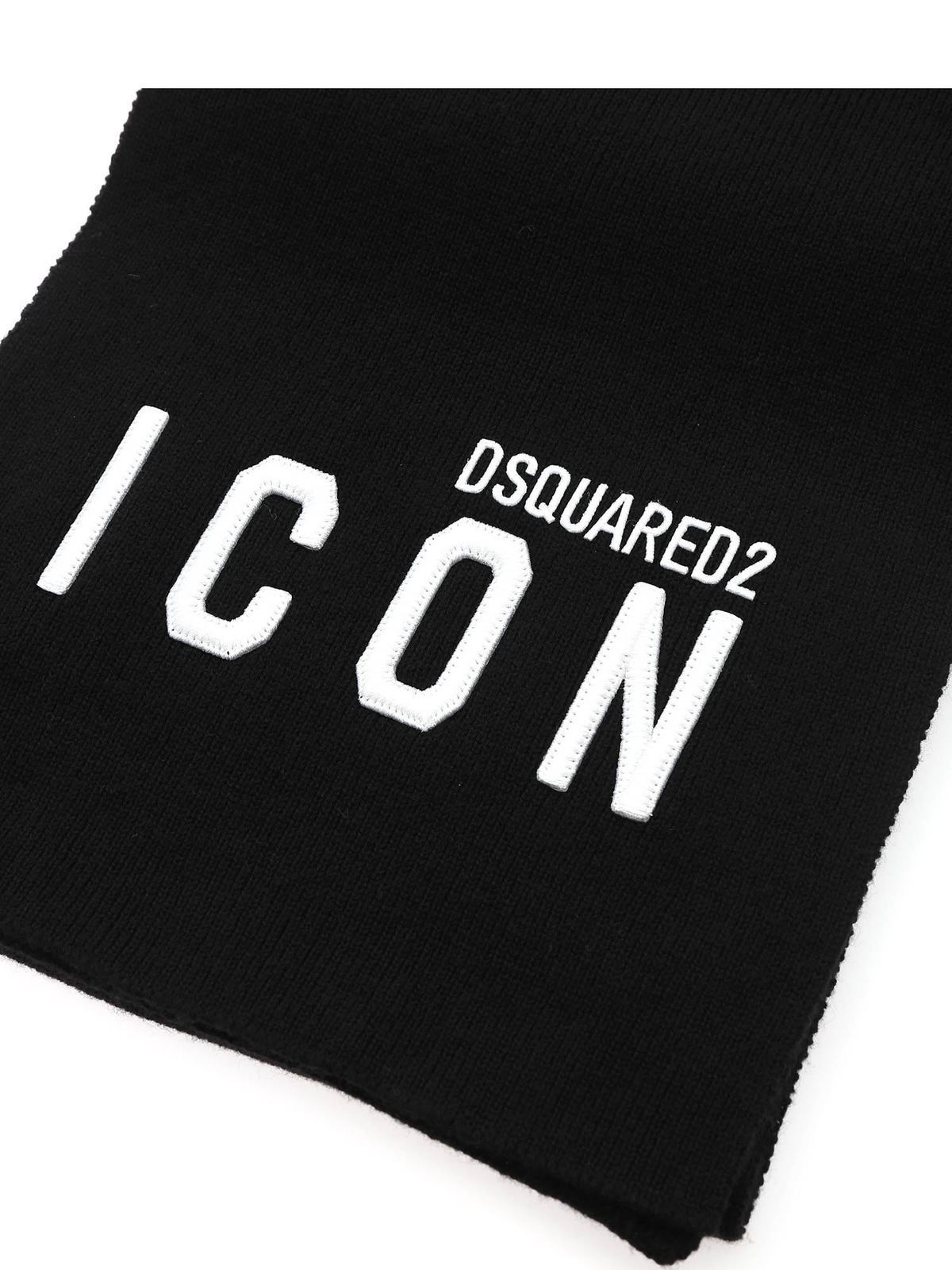 Shop Dsquared2 Icon Logo Embroidery Scarf In Black