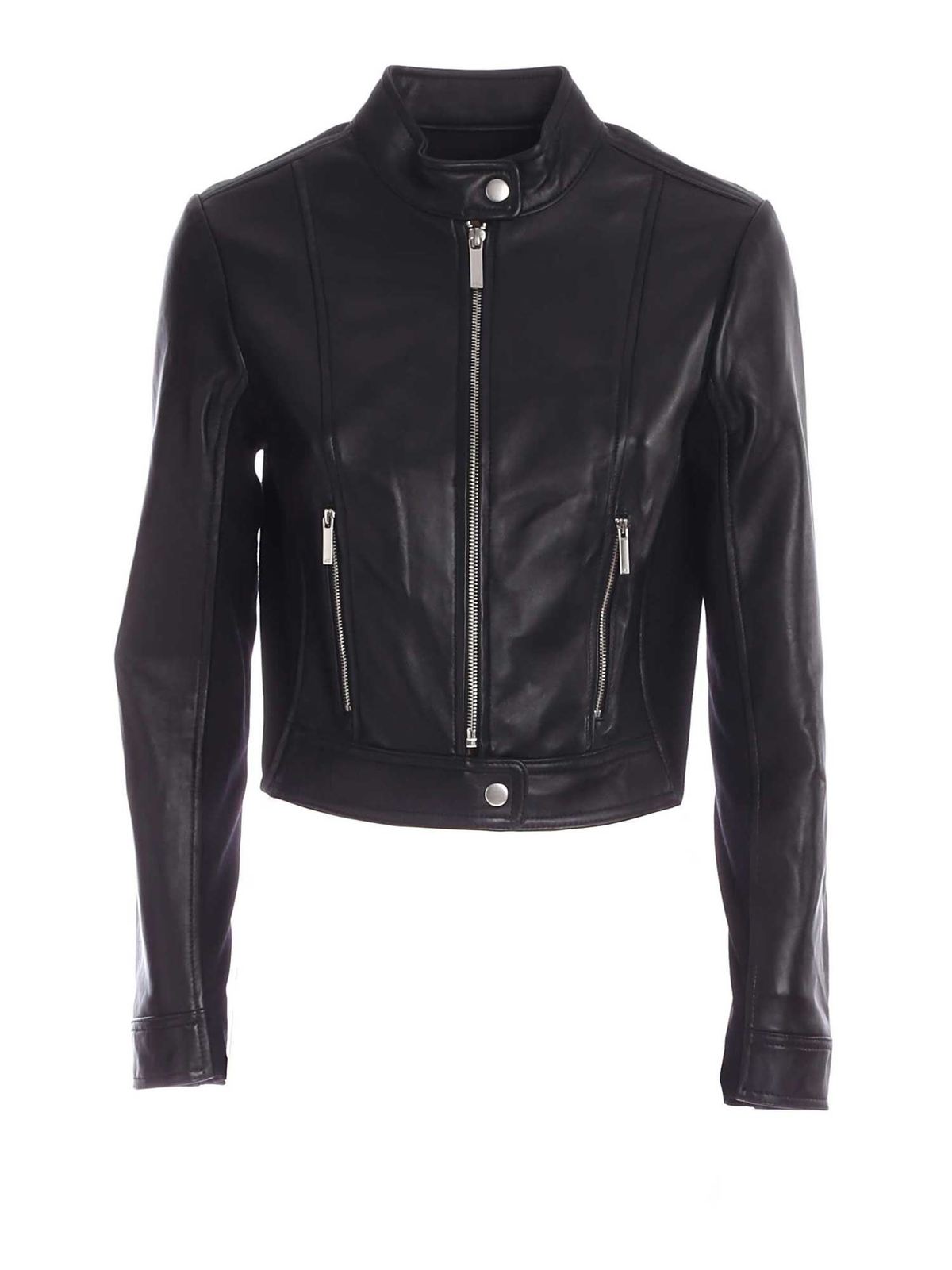 Michael Kors Leather Jacket In Black