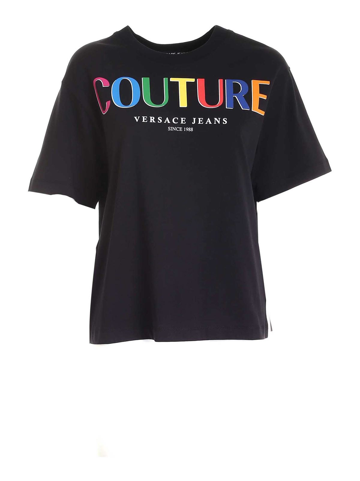Versace Jeans Couture Multicolor Lettering T-shirt In Black
