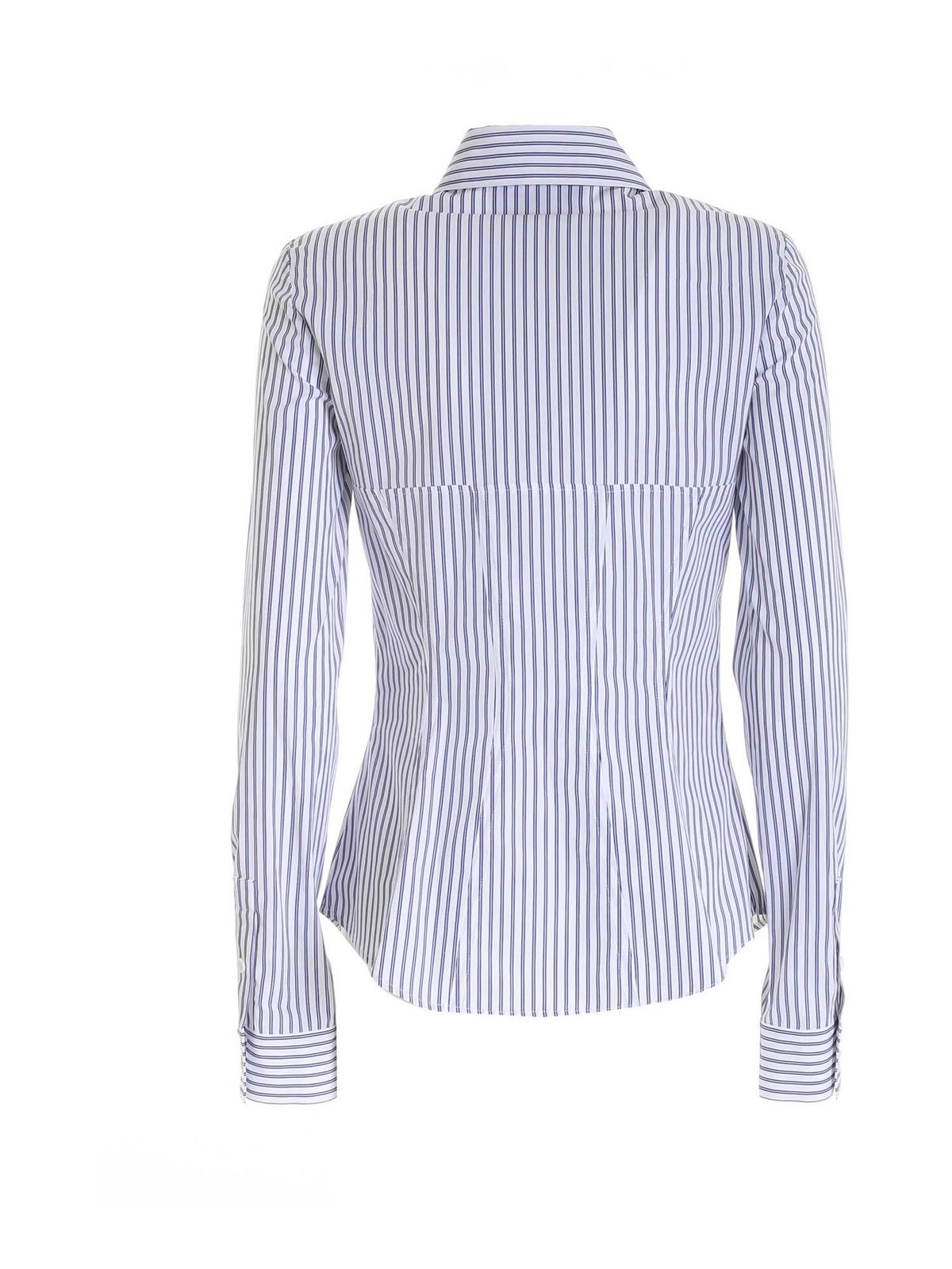 Shop Moschino Striped Shirt In White And Blue In Azul