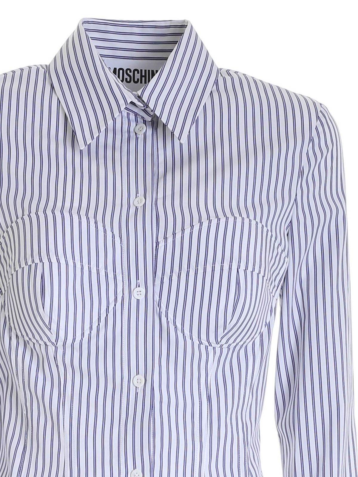 Shop Moschino Striped Shirt In White And Blue In Azul