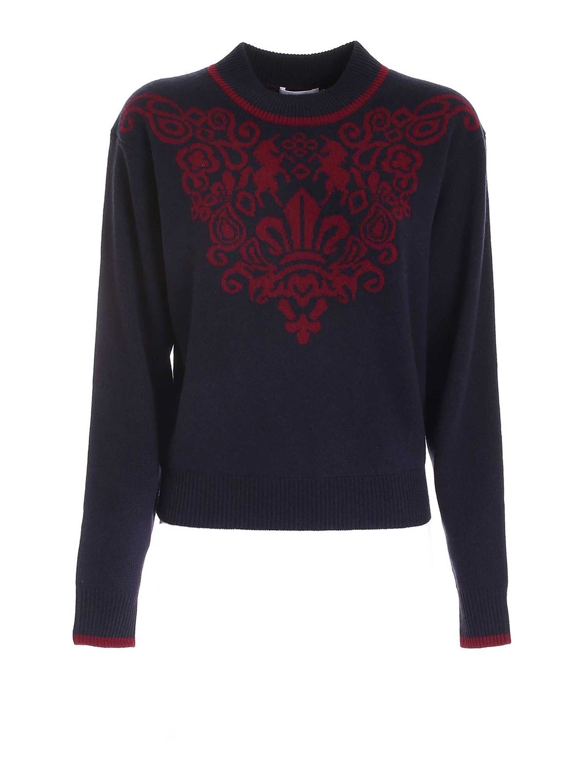 See By Chloé Jacquard Sweater In Blue And Burgundy In Azul