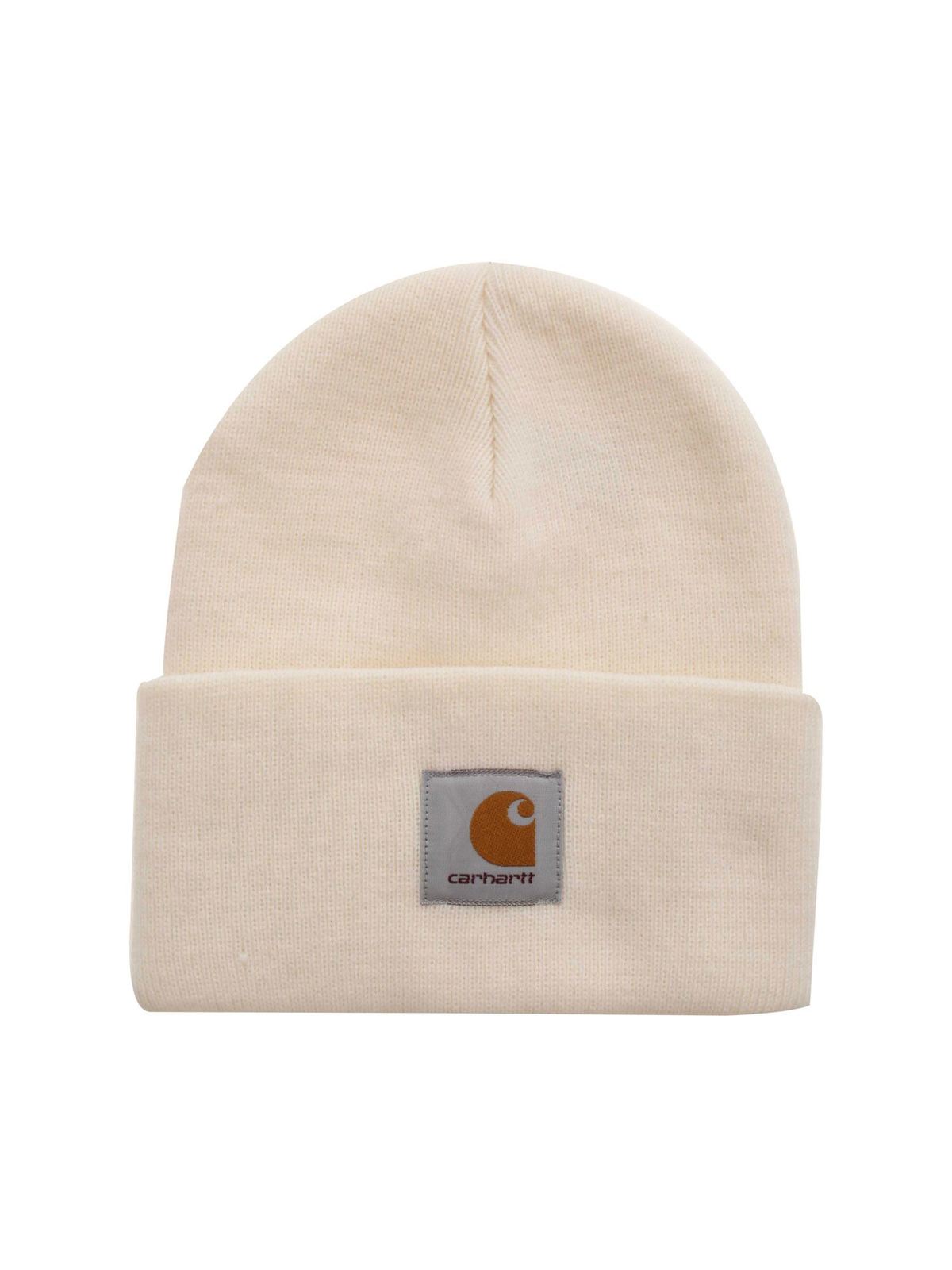 Shop Carhartt Logo Patch Beanie In Ivory Color In Cream