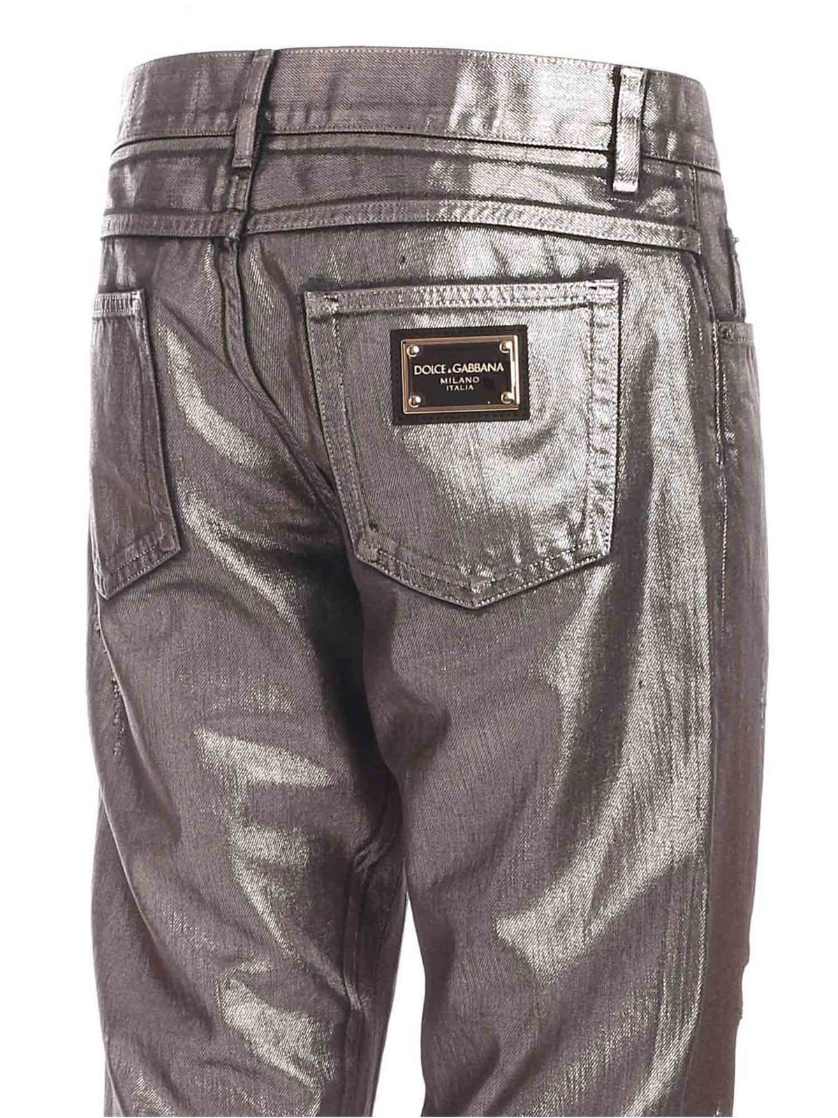 パンツ Dolce&Gabbana coating denim size 52 Dolce & Gabbana Coated jeans in silver and black|GYJCCDG8EP0S9001