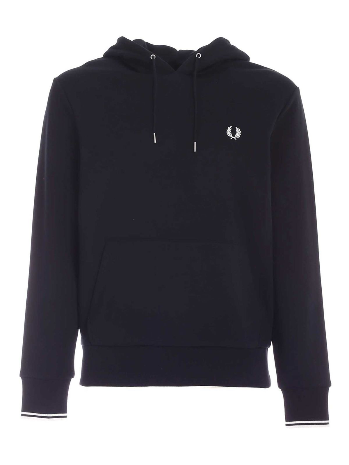 FRED PERRY TIPPED HOODIE IN BLACK