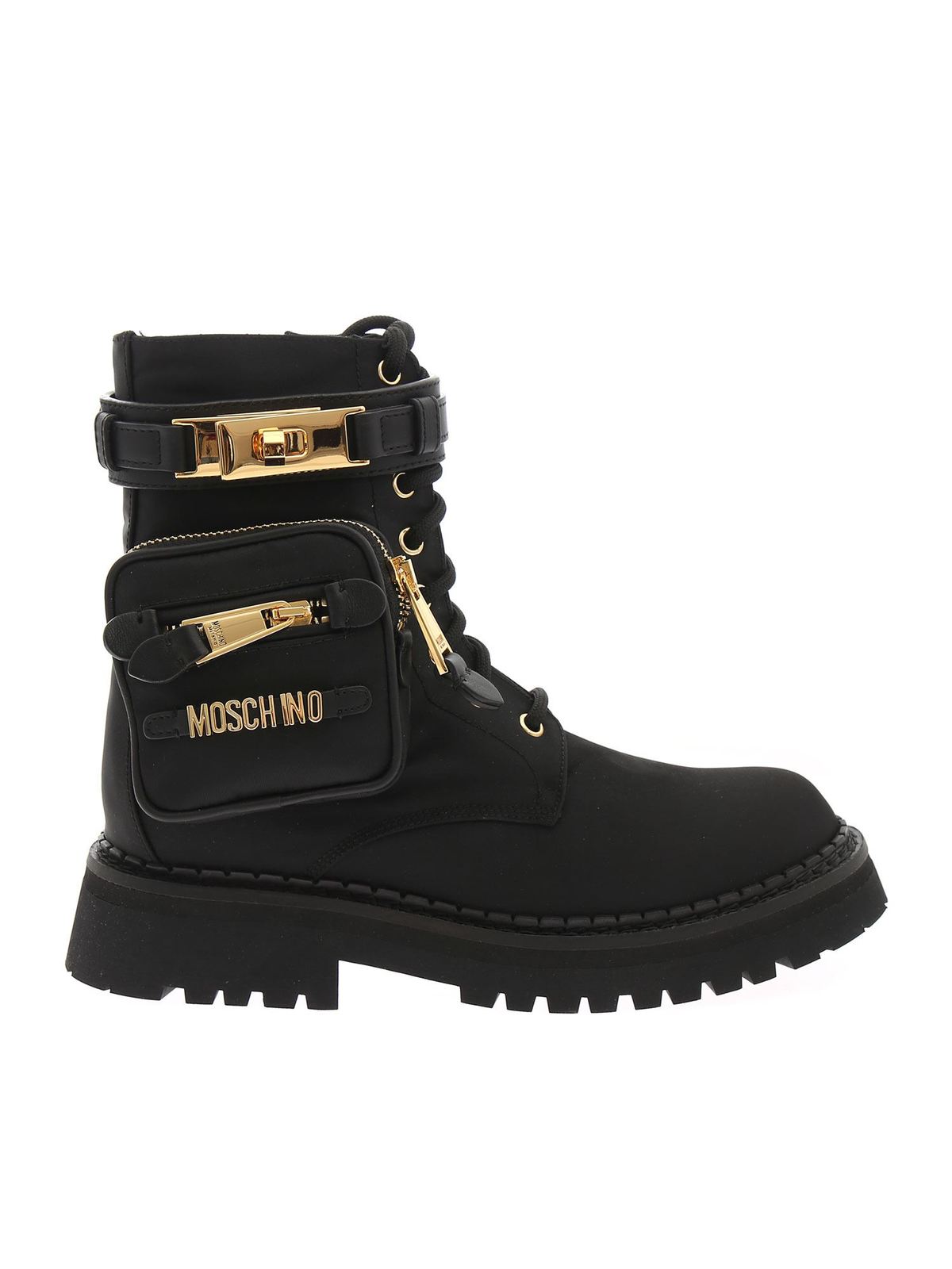 Moschino Golden Logo Ankle Boots In Black In Negro