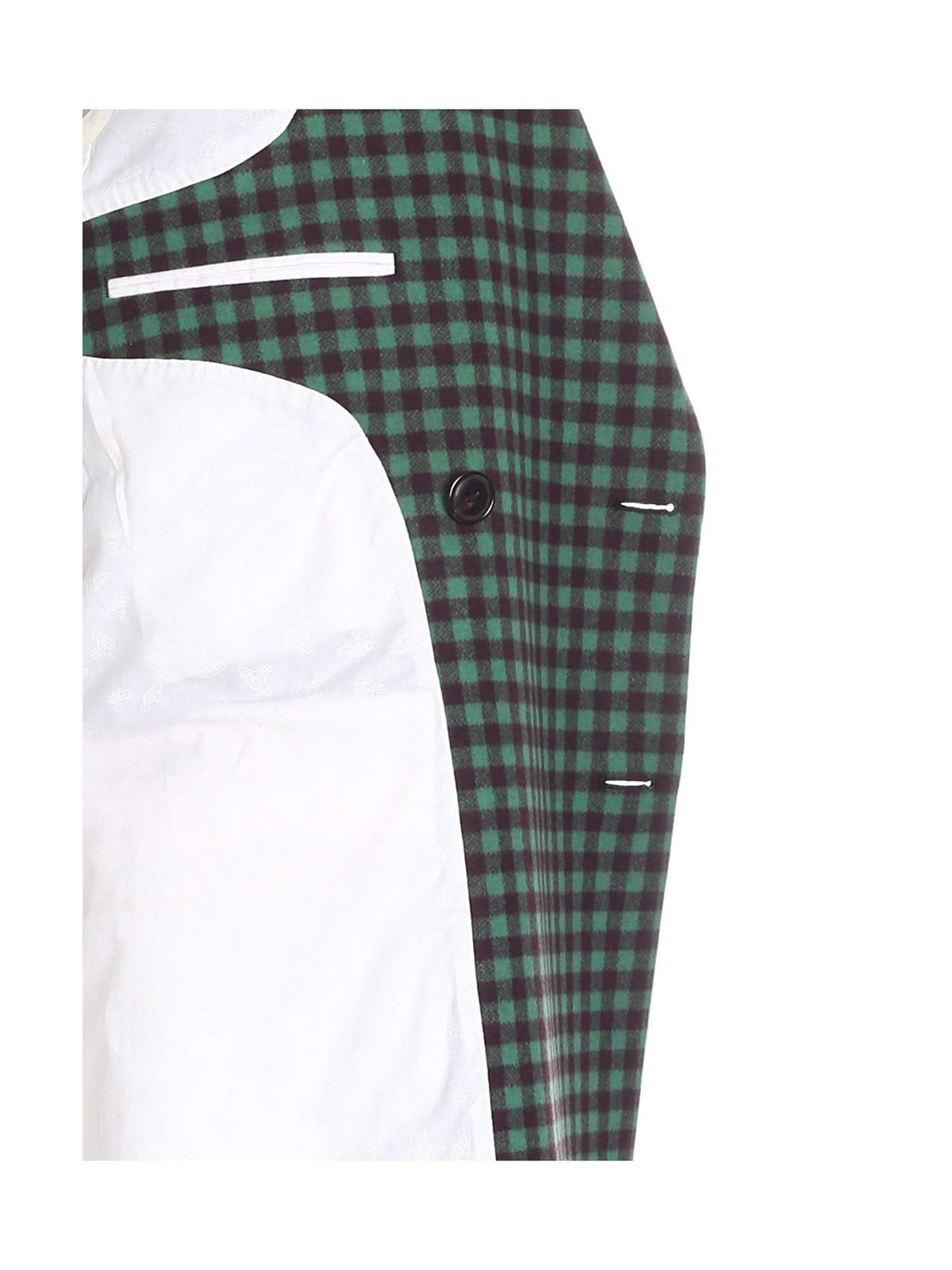 Shop Vivienne Westwood Mini Check Melton Coat In Green And Blue In Verde