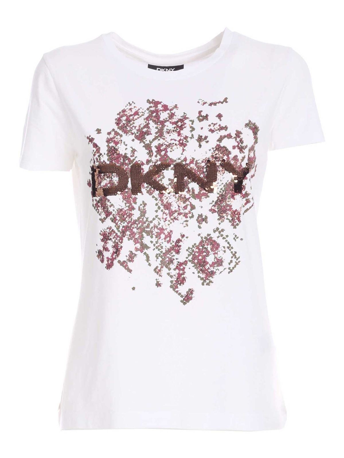 Dkny Sequined Logo T-shirt In White
