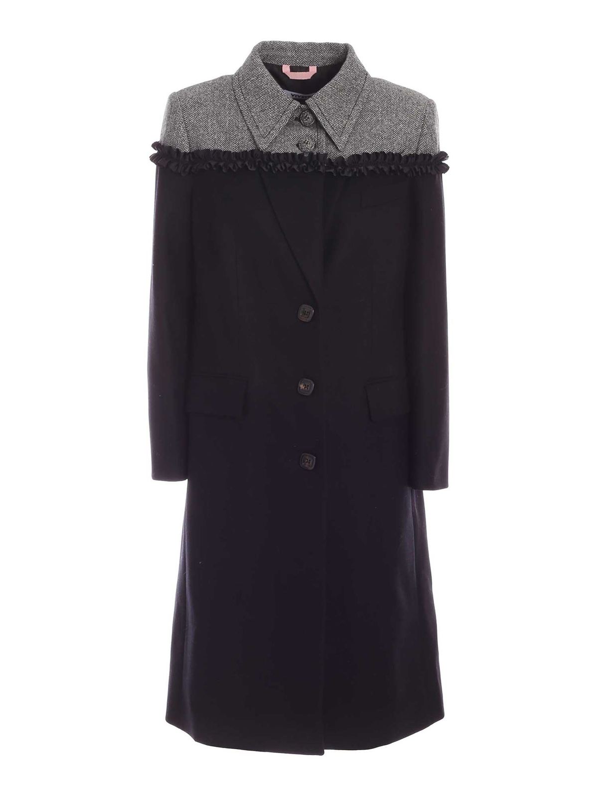 Vivetta Herringbone Detailed Coat In Black In Negro