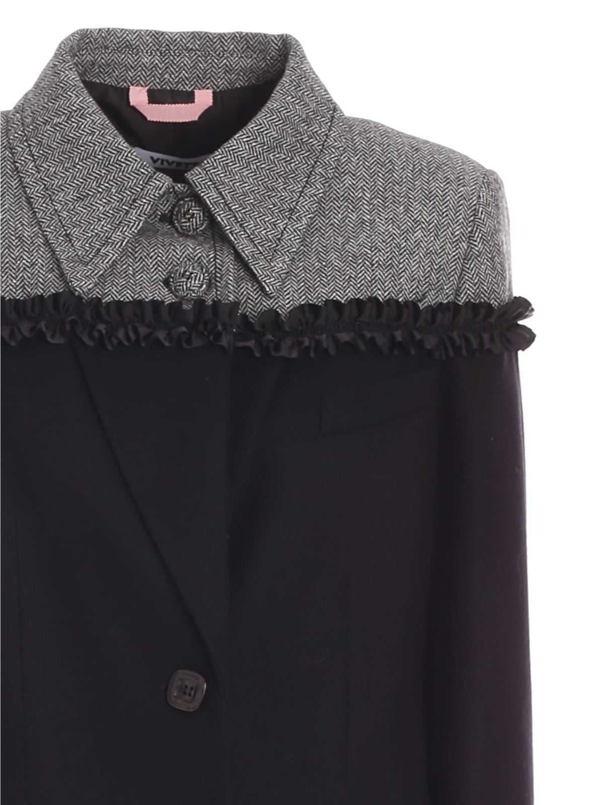 Shop Vivetta Herringbone Detailed Coat In Black In Negro