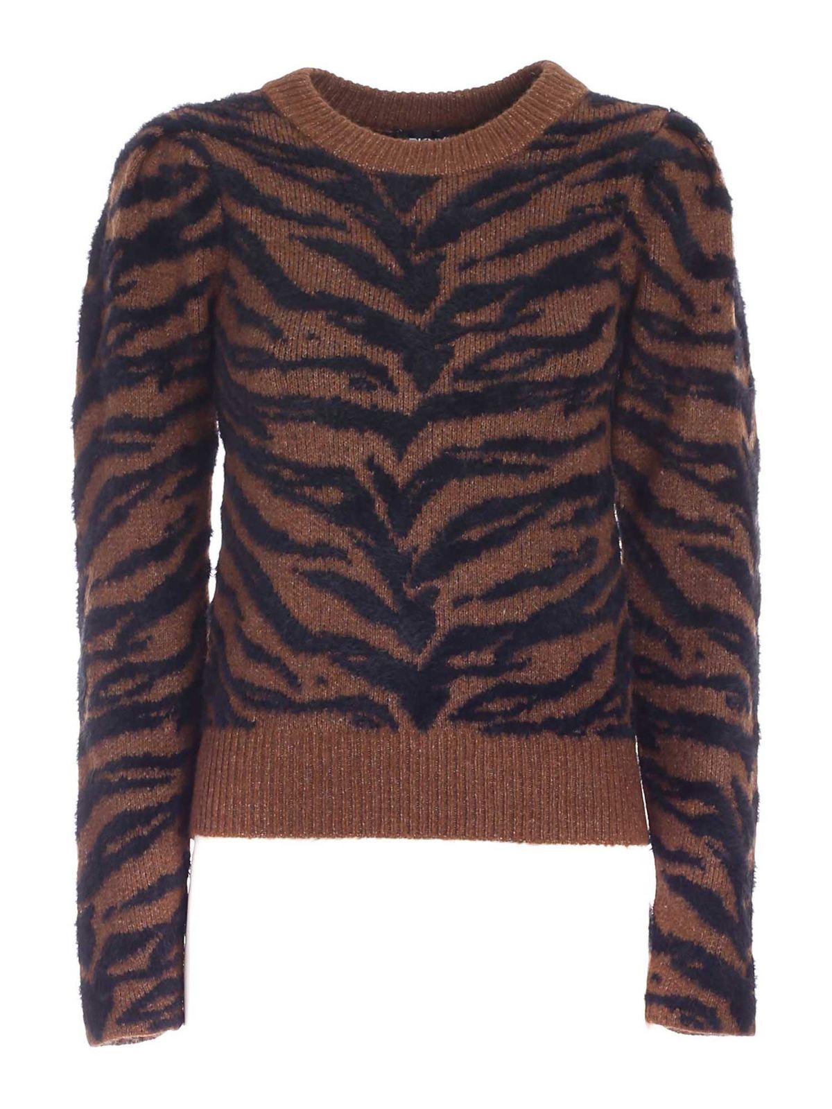 Dkny Striped Sweater In Brown And Black In Animal Print
