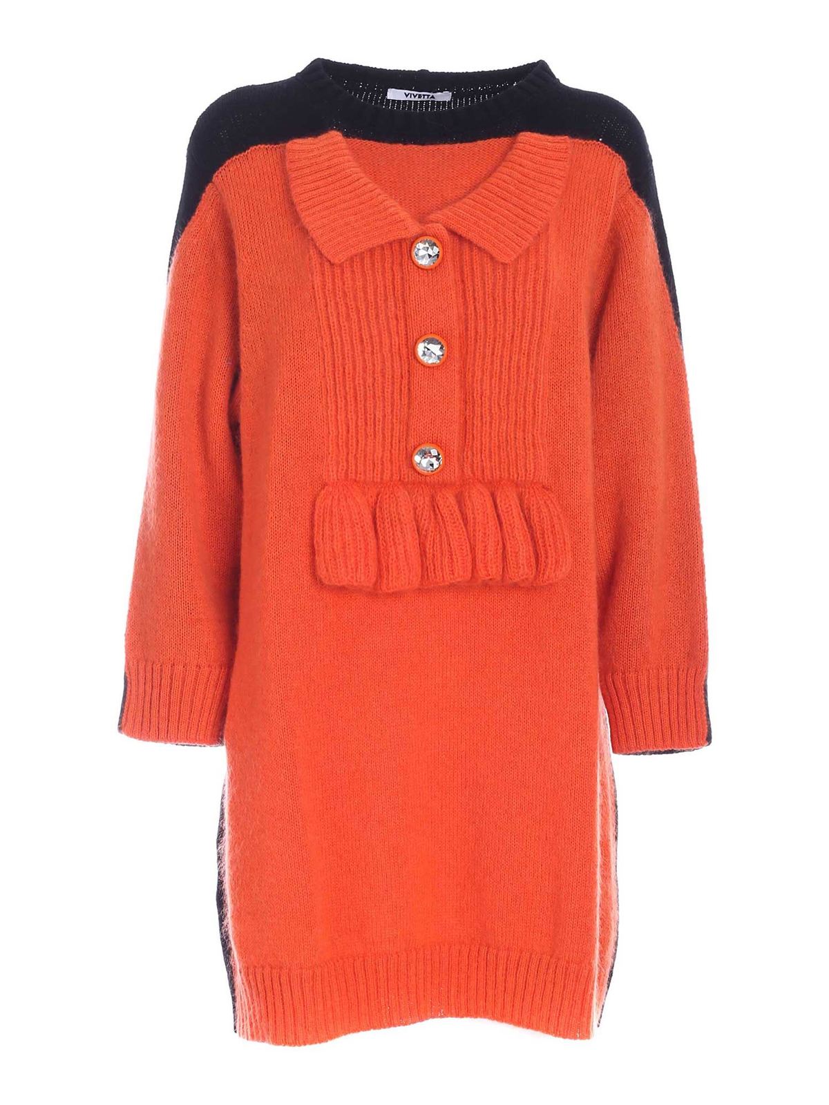 Vivetta Knit Dress In Orange And Black In Naranja