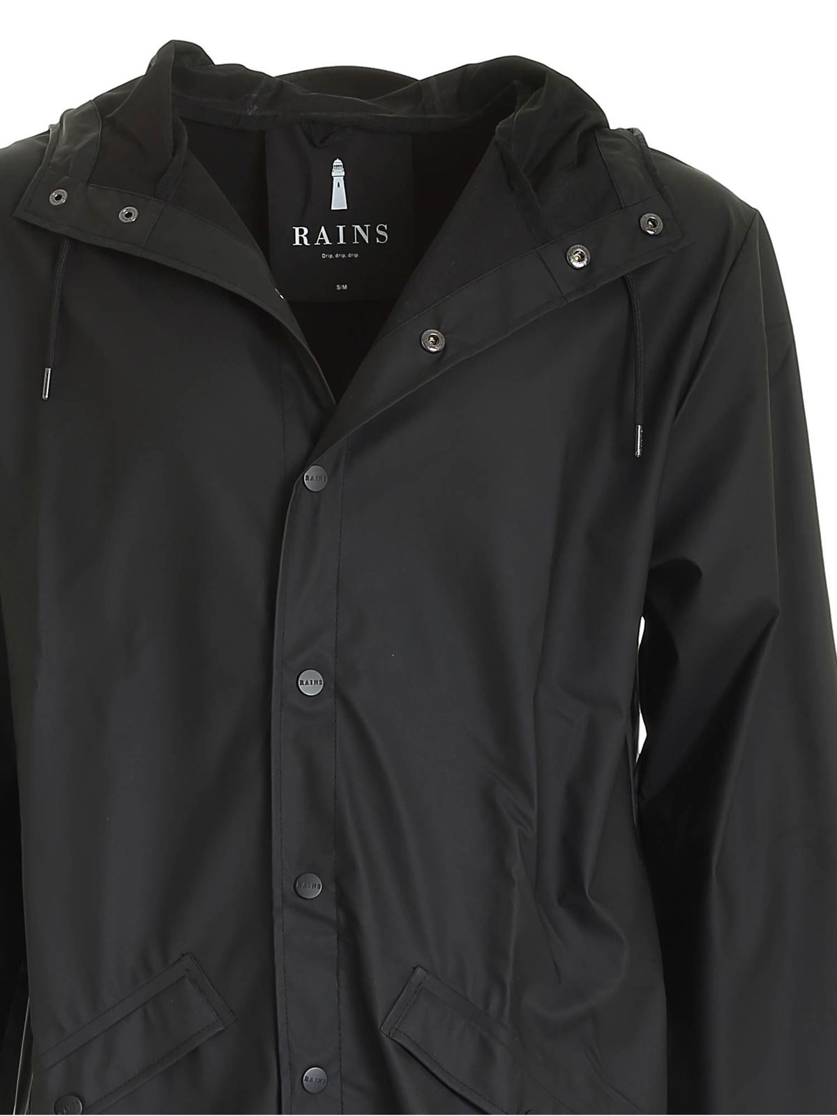 Shop Rains Long Waterproof Jacket In Black