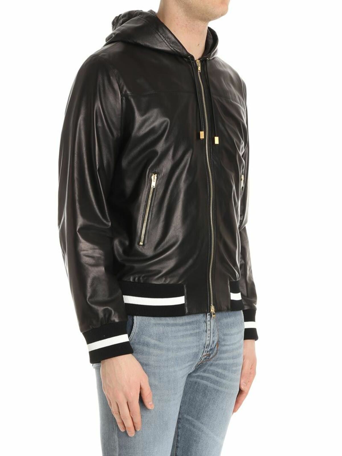 Shop Fausto Puglisi Black Leather Bomber Jacket