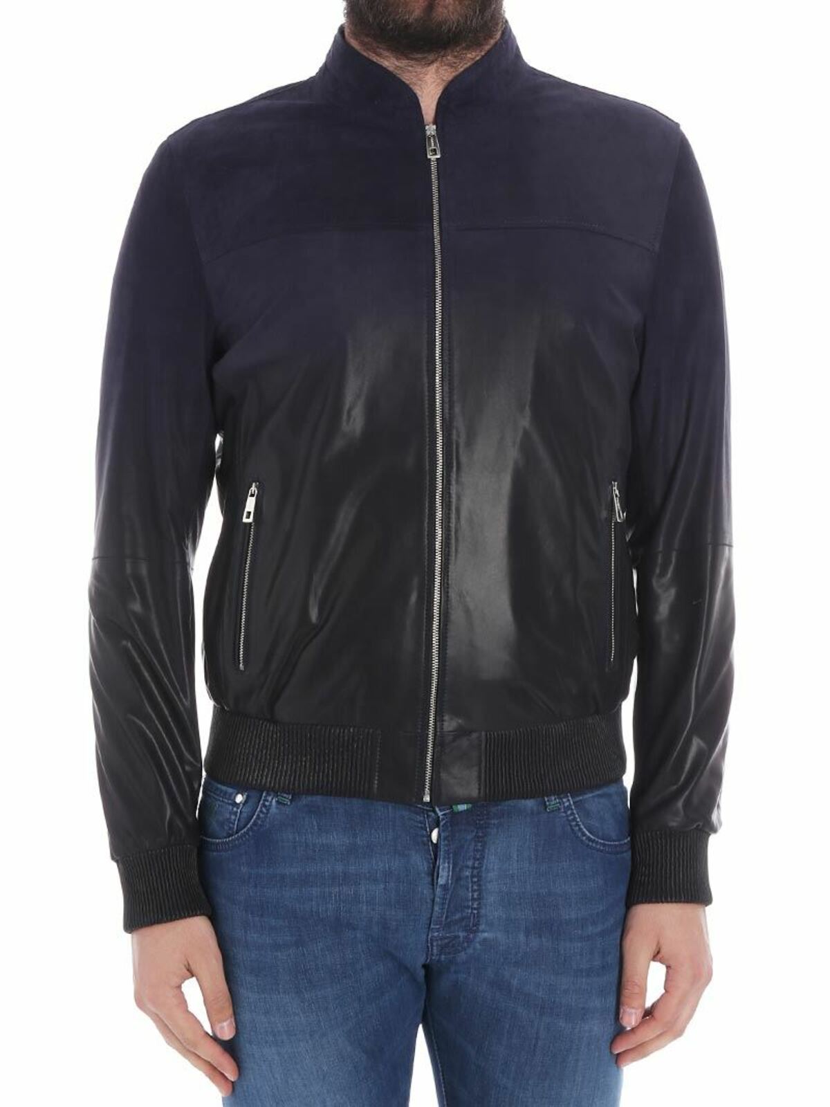 Karl Lagerfeld Blue Leather And Suede Jacket