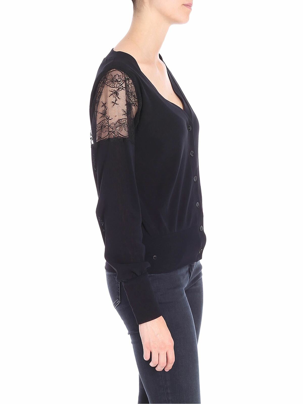 Shop Fuzzi Black Cardigan With Lace In Negro