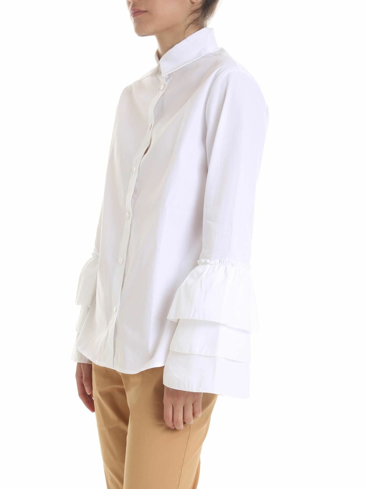 Shop Fuzzi White Shirt With Flounces In Blanco