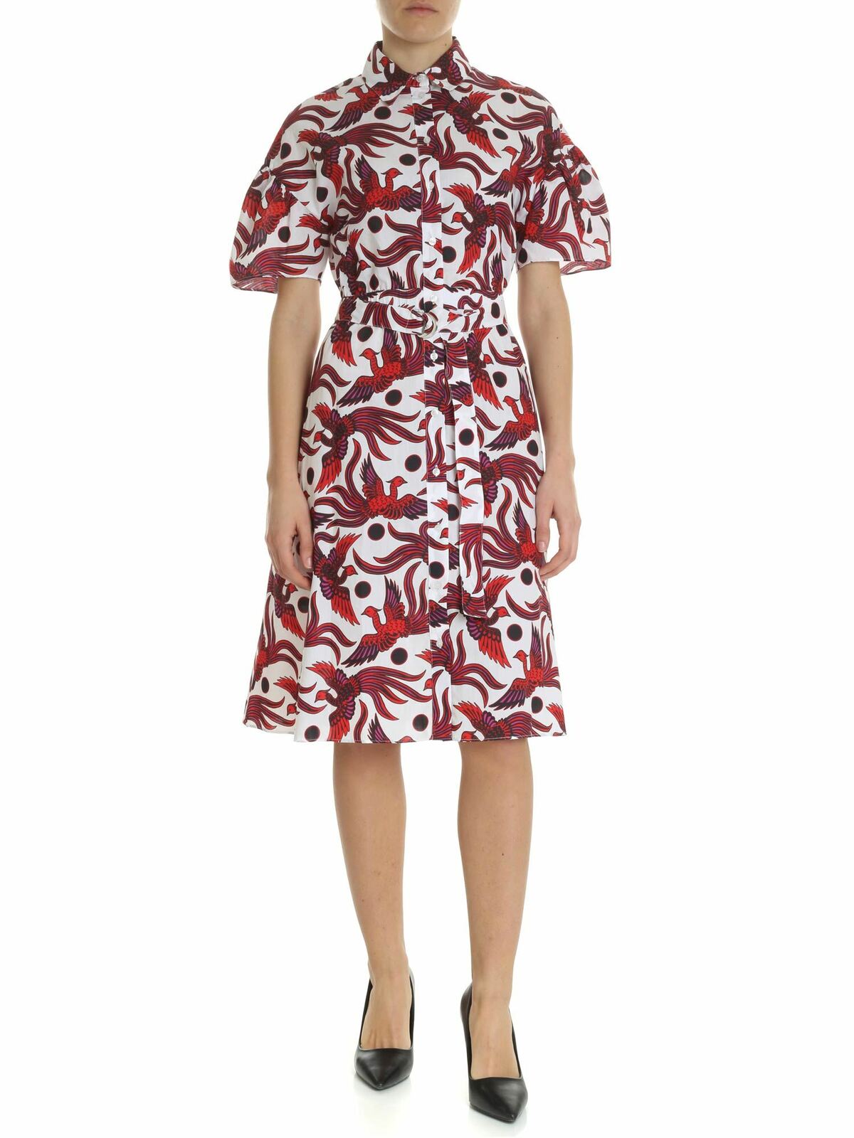 Kenzo Belted White And Red Shirting Dress In Multicolor