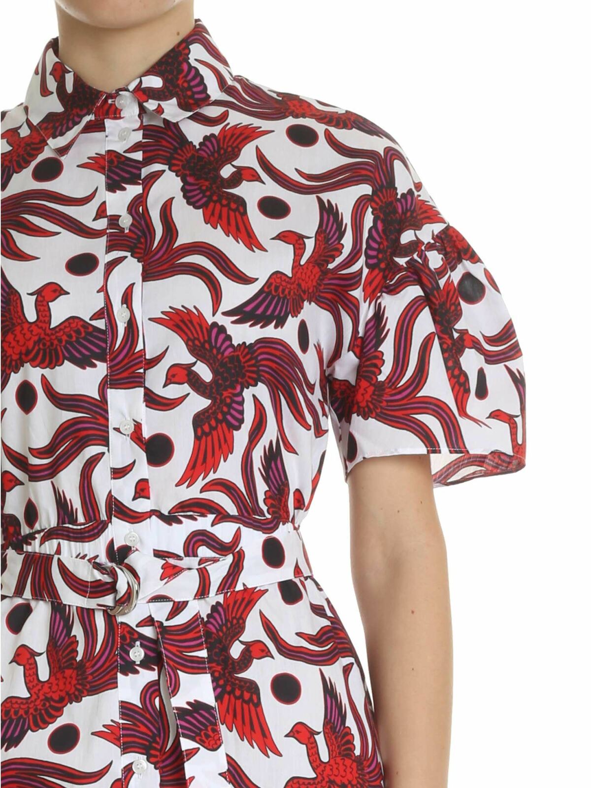 Shop Kenzo Belted White And Red Shirting Dress In Multicolor