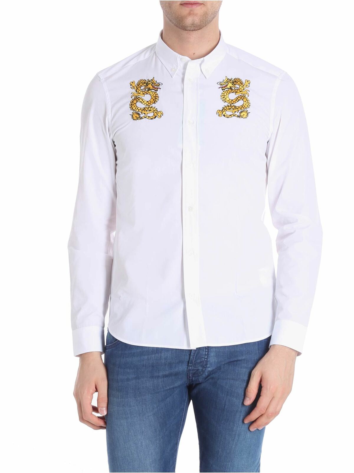 Kenzo White Shirt With Dragons Embroidery
