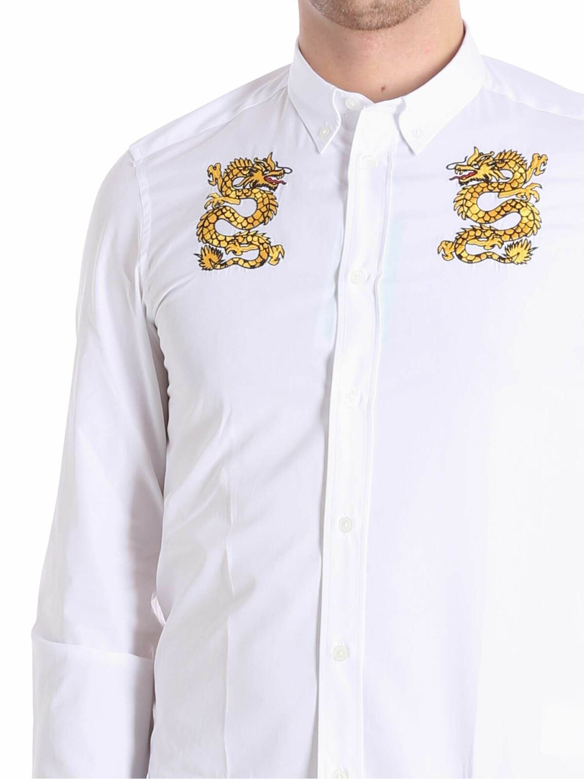 Shop Kenzo White Shirt With Dragons Embroidery