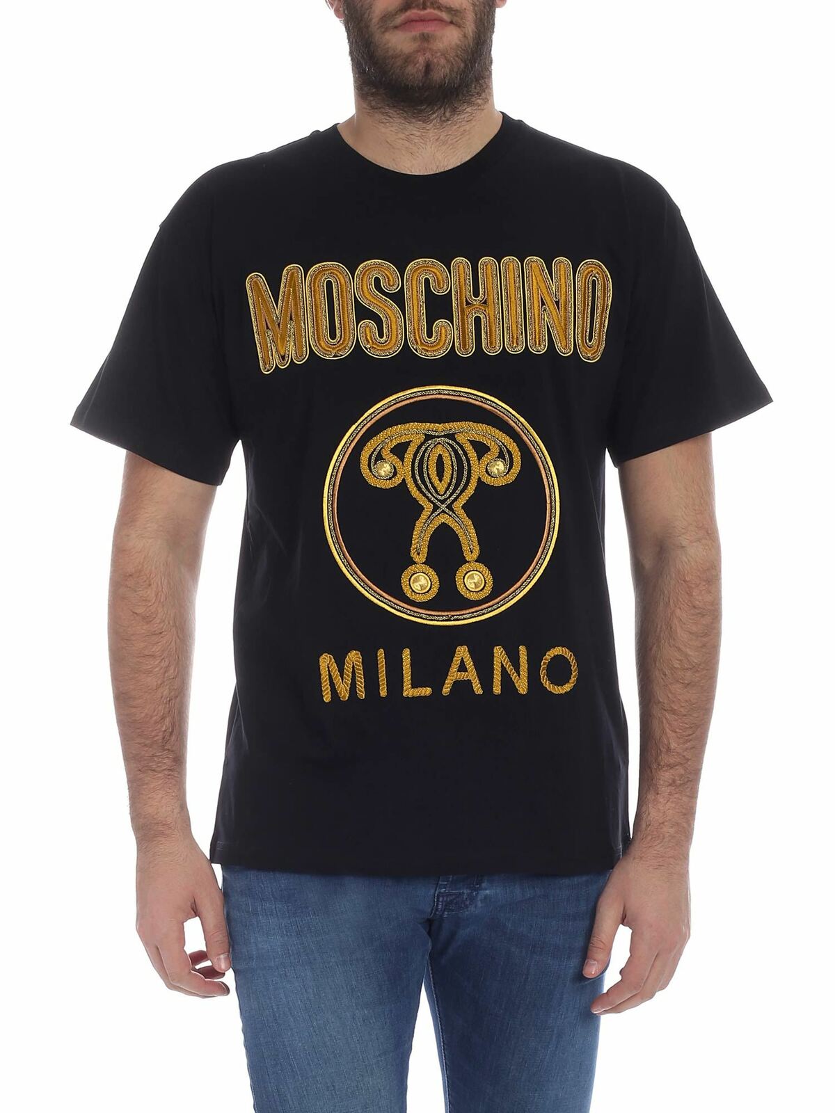 Moschino Double Question Black T-shirt In Negro