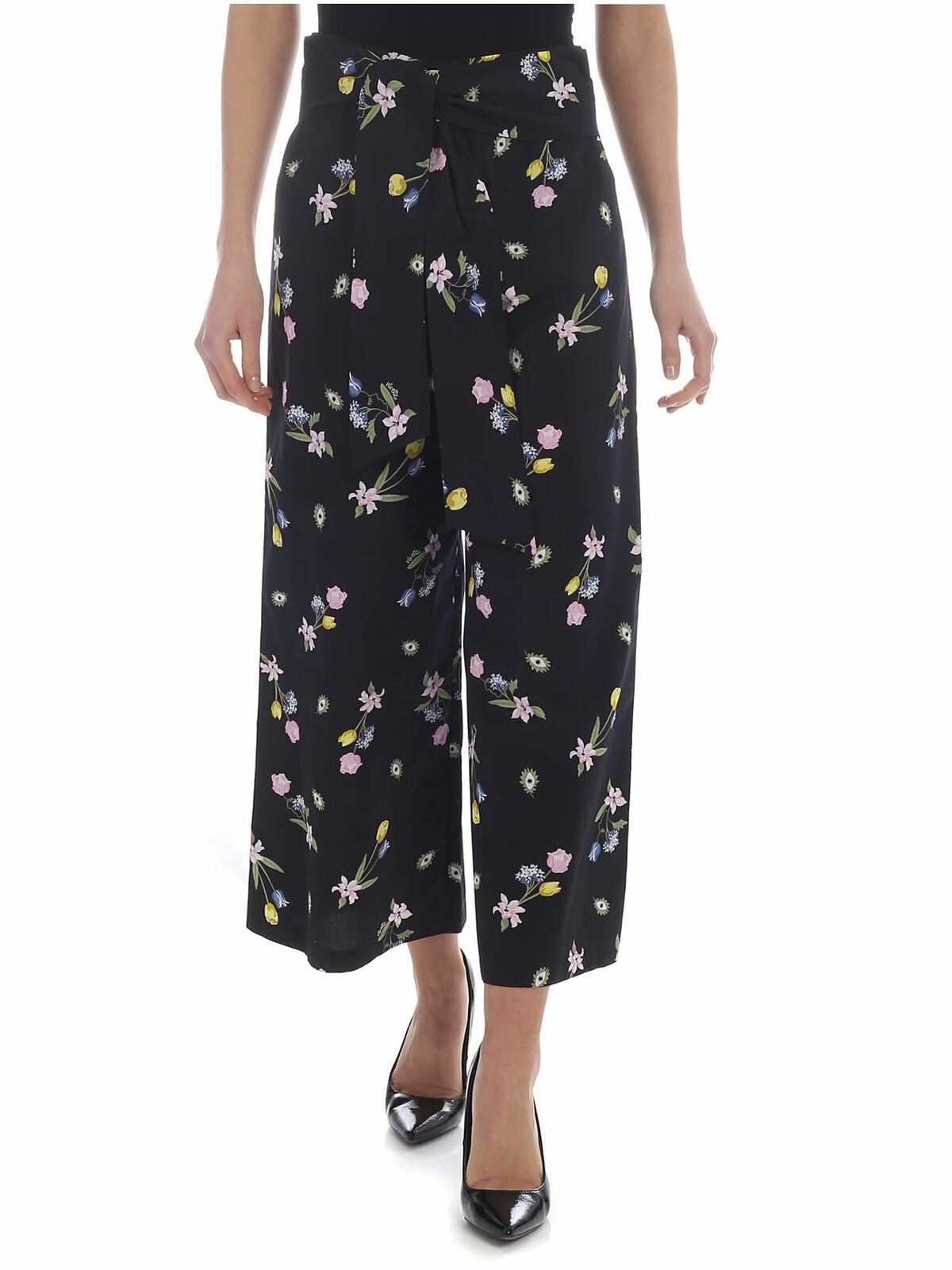 Vivetta Omega Wide Trousers In Blue With Flowers In Azul