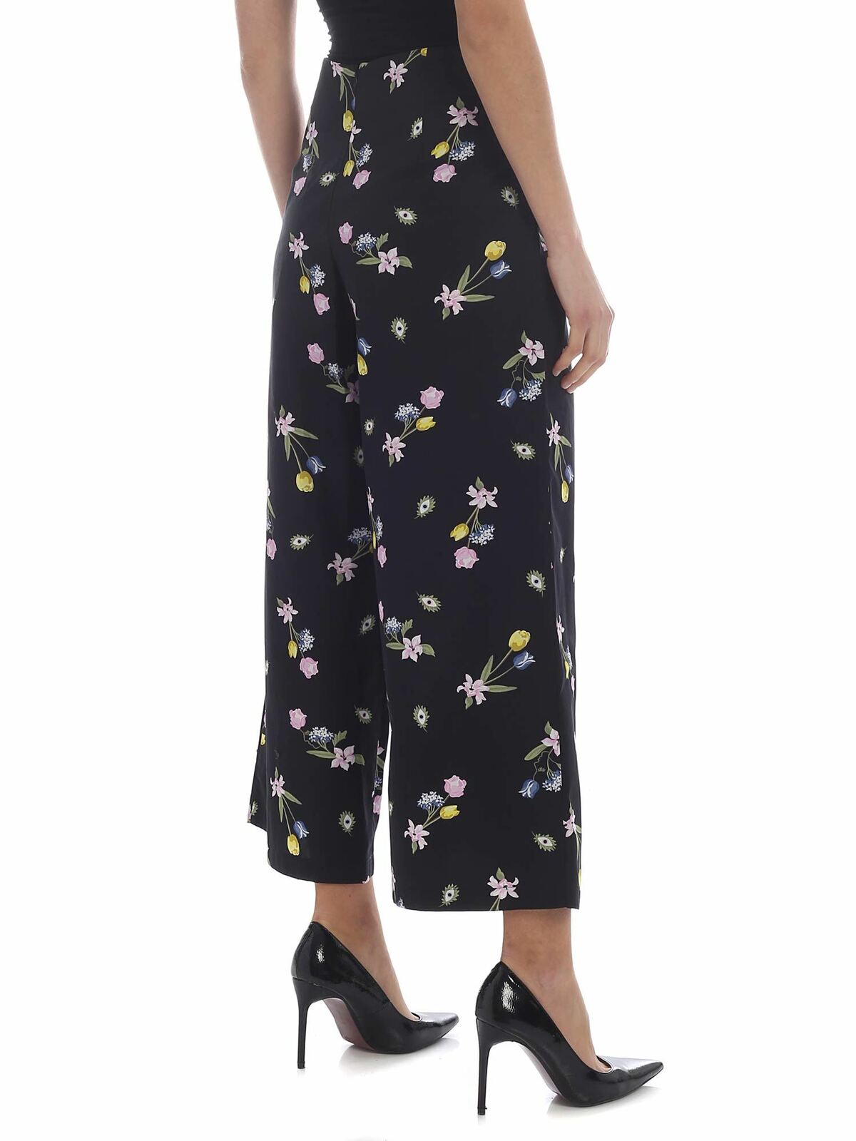 Shop Vivetta Omega Wide Trousers In Blue With Flowers In Azul
