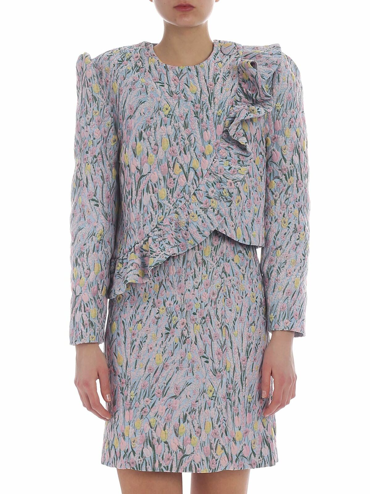 Vivetta Erba Embroidered Jacket With Pastel Flowers In Light Blue