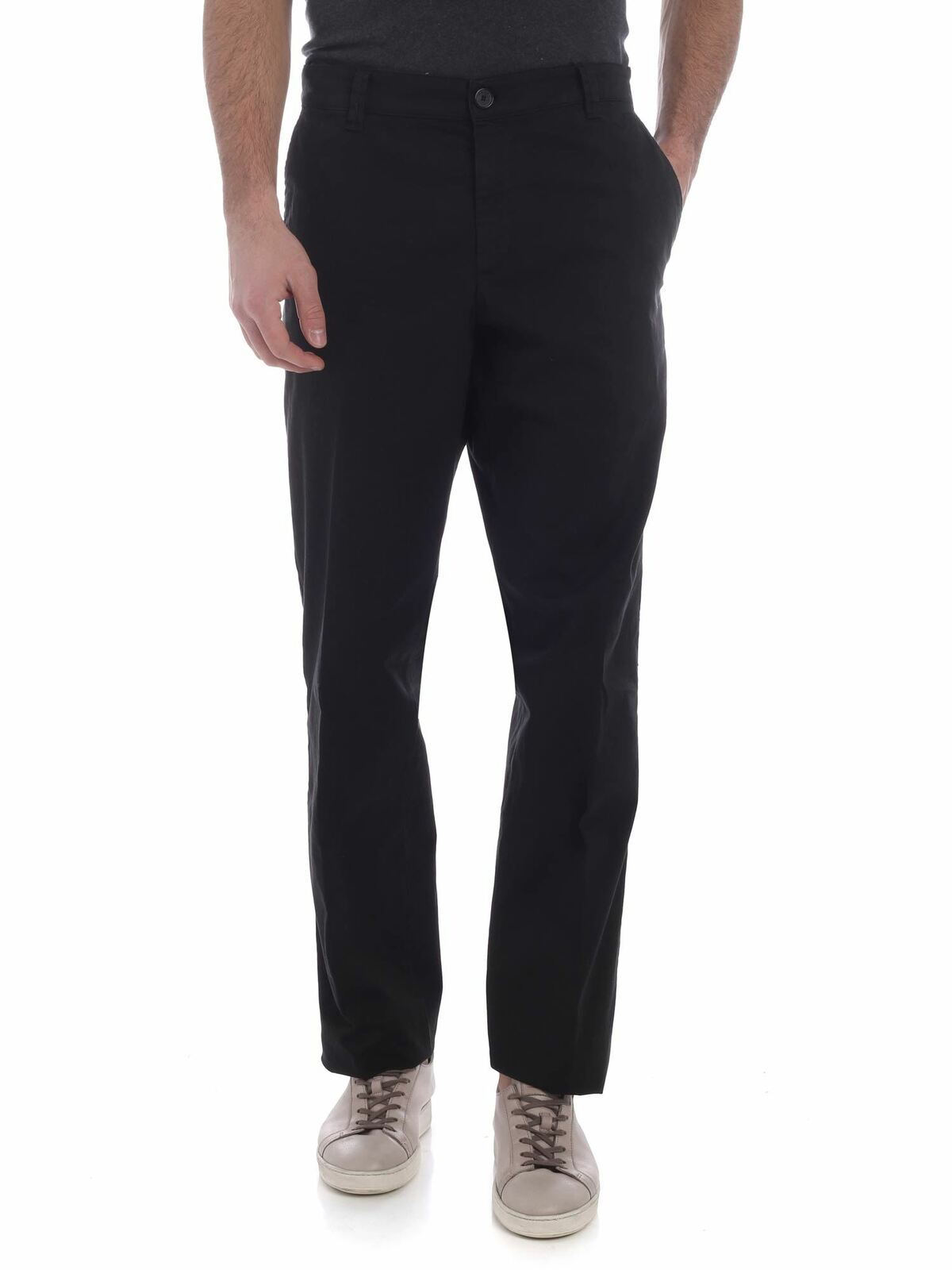 Kenzo Black Chino Trousers With Green Stitching