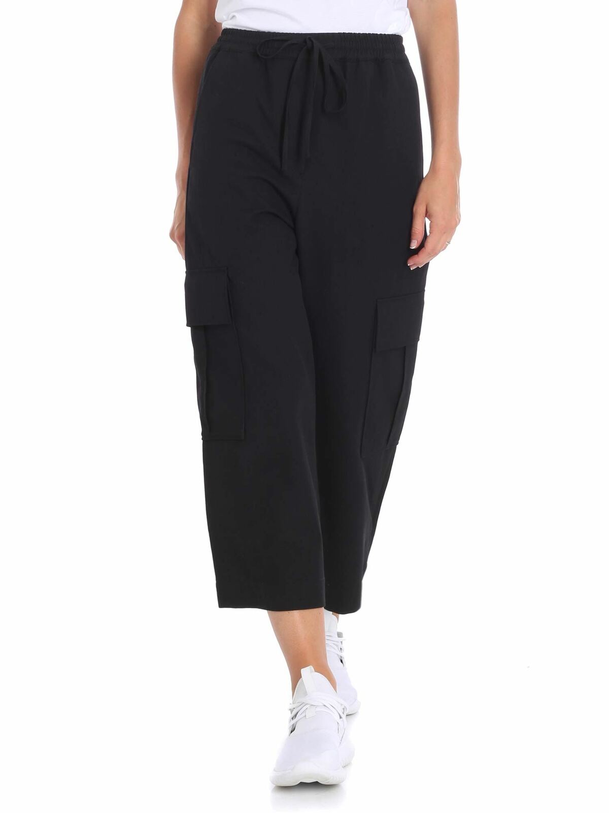Kenzo Black Crop Trousers With Pockets In Negro