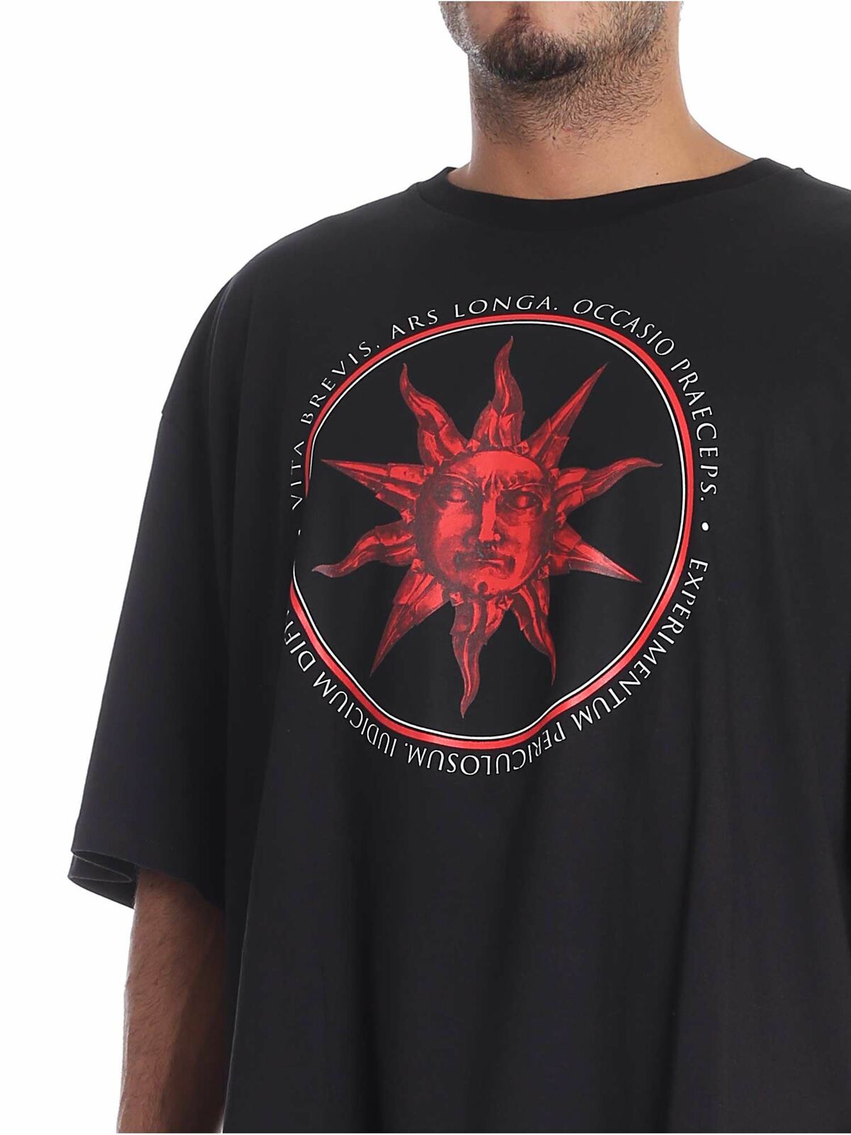Shop Fausto Puglisi Black T-shirt With Red Sun Print In Negro