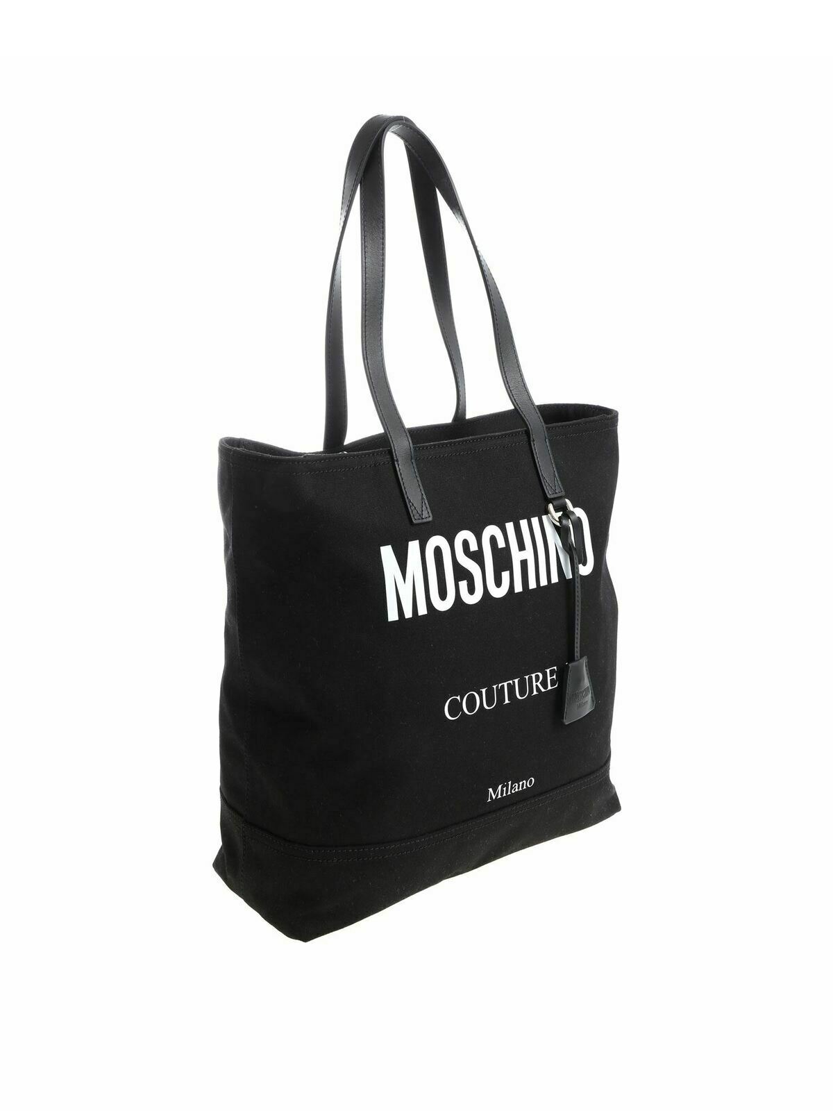 Shop Moschino Black Fabric Shopper With Logo In Negro