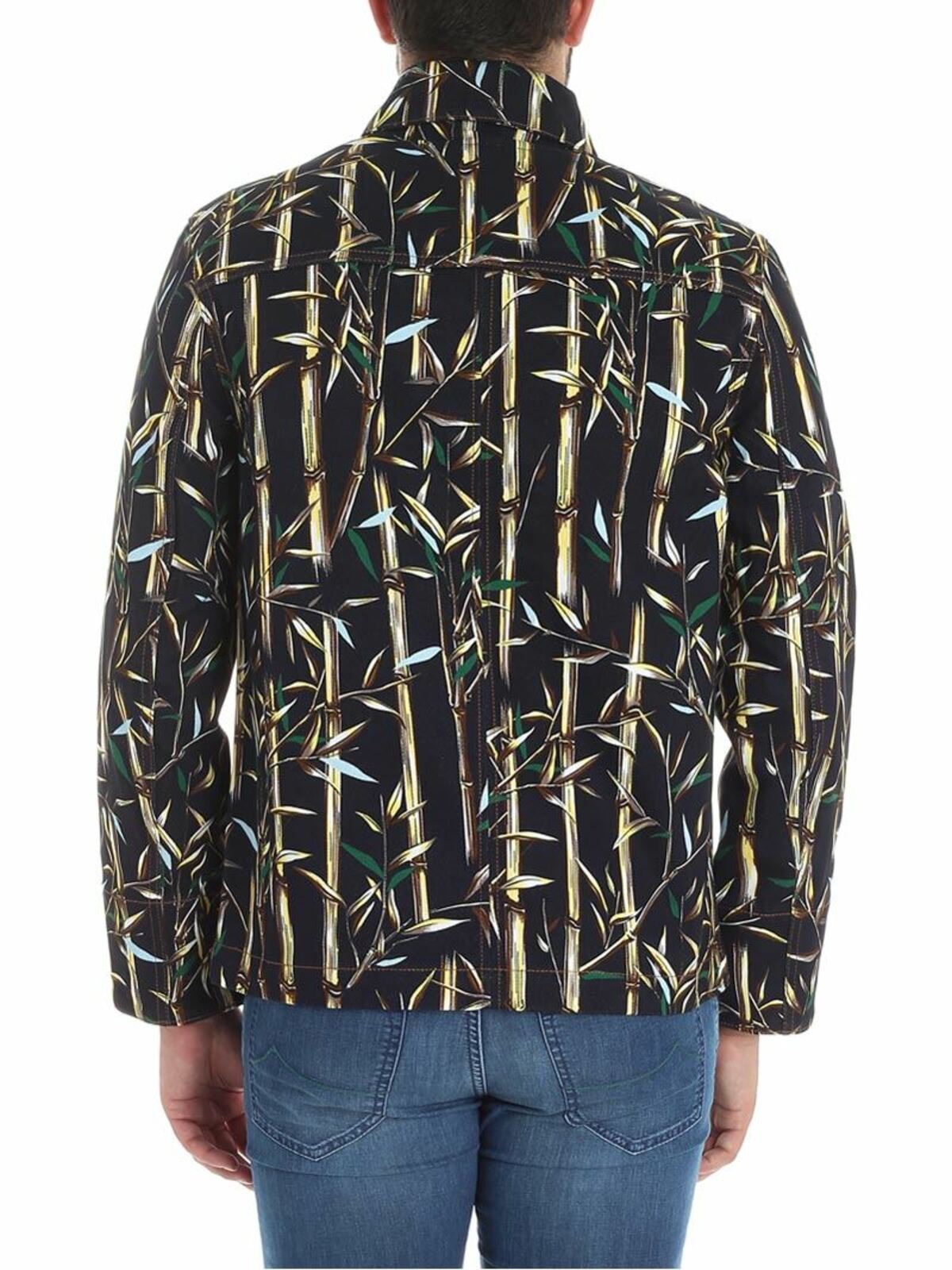 Shop Kenzo Denim Jacket With Bamboo Print In Negro