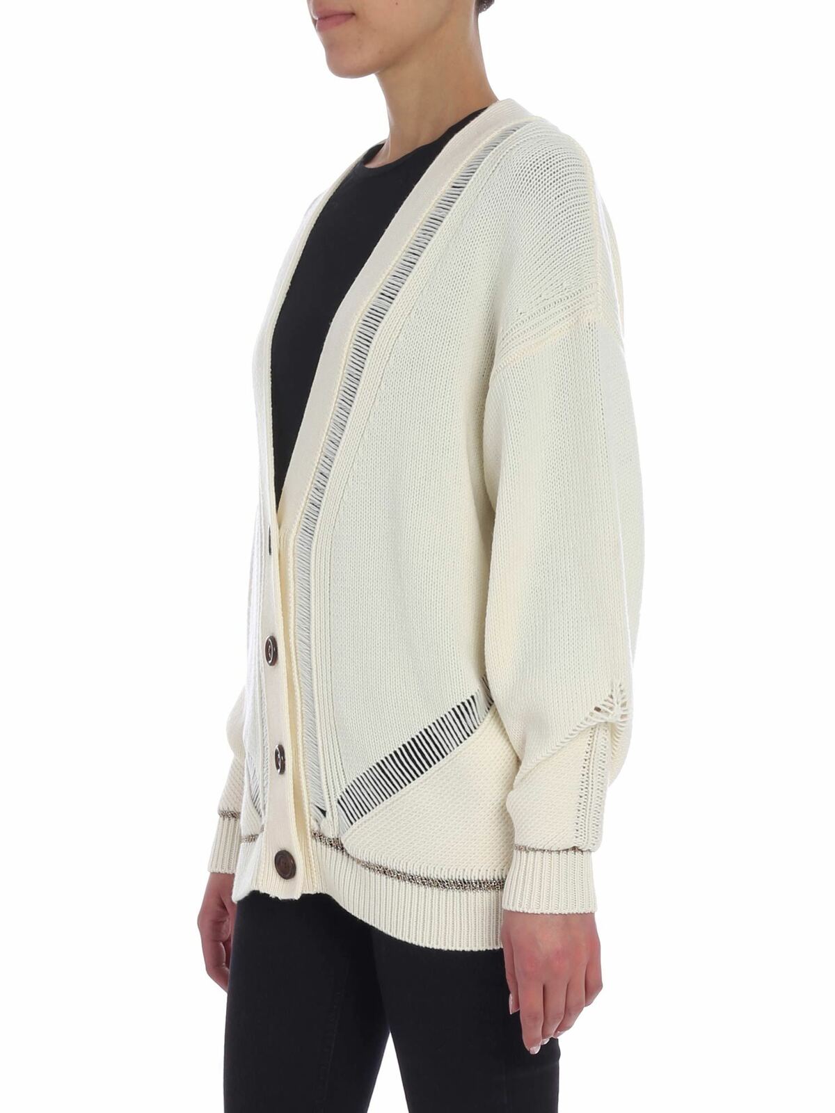 Shop See By Chloé Cream Color Overfit Cardigan With Golden Lamé In Blanco