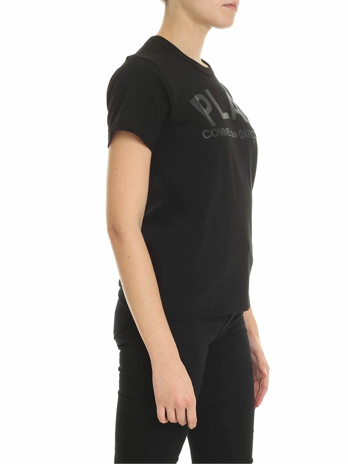 Shop Comme Des Garçons Play Black T-shirt With Comme Des Garcons Print