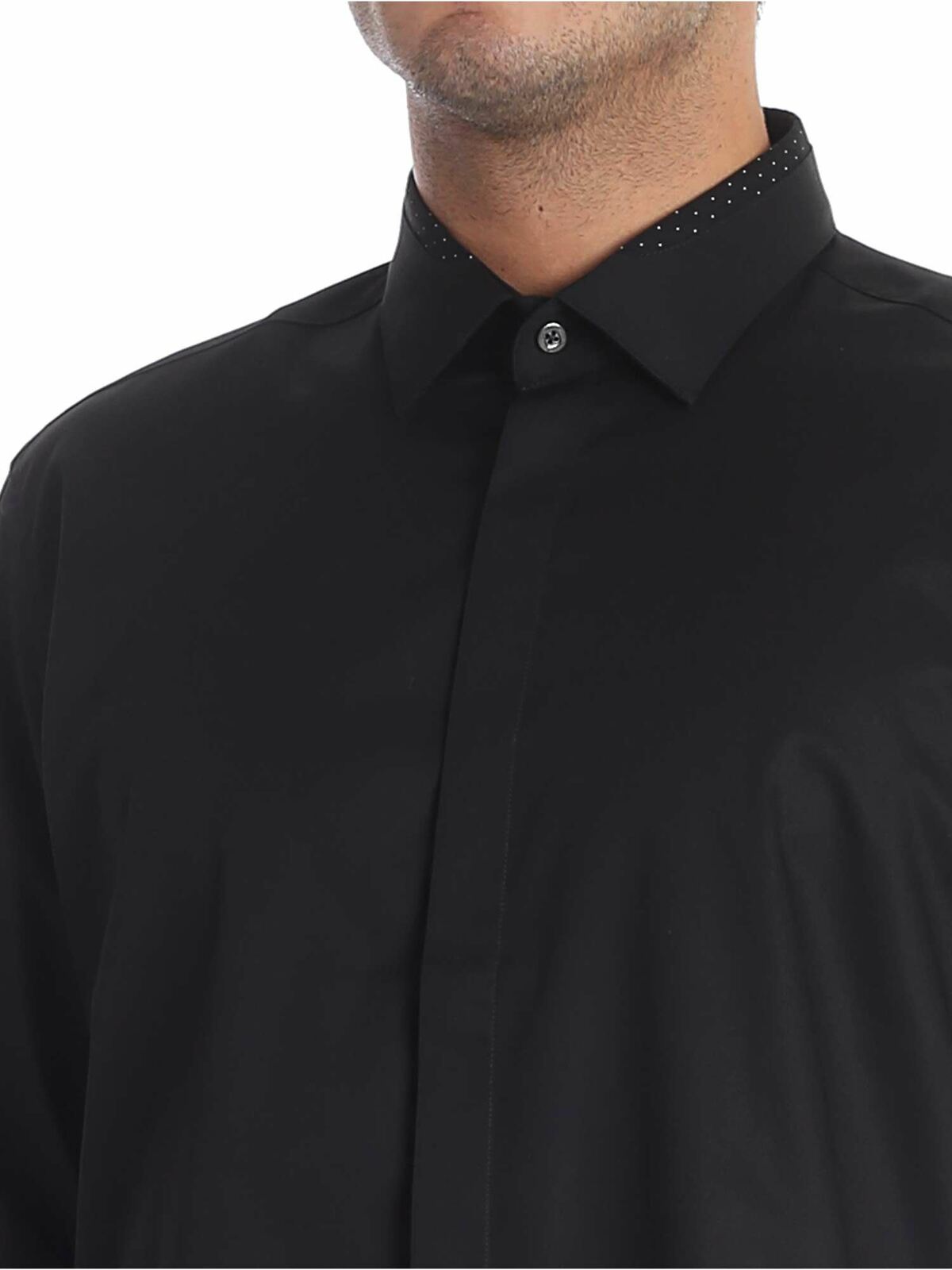 Shop Karl Lagerfeld Black Shirt With Polka Dot Insert