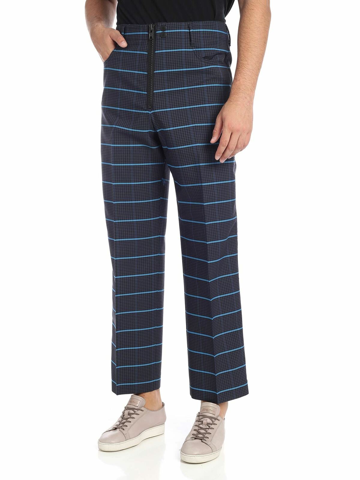 Kenzo Blue Check Pattern Trousers Collaboration Mem In Azul